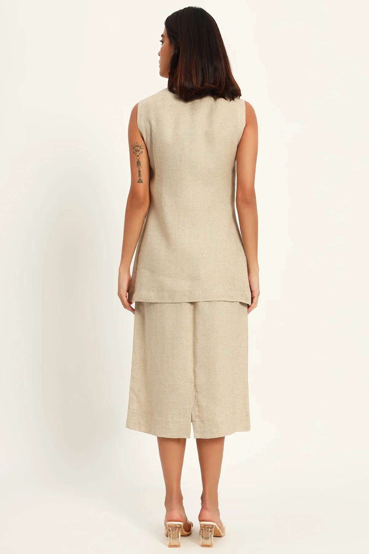 Luxe Linen Trio Jacket with Skirt Co-ord Set, Beige - Image 8