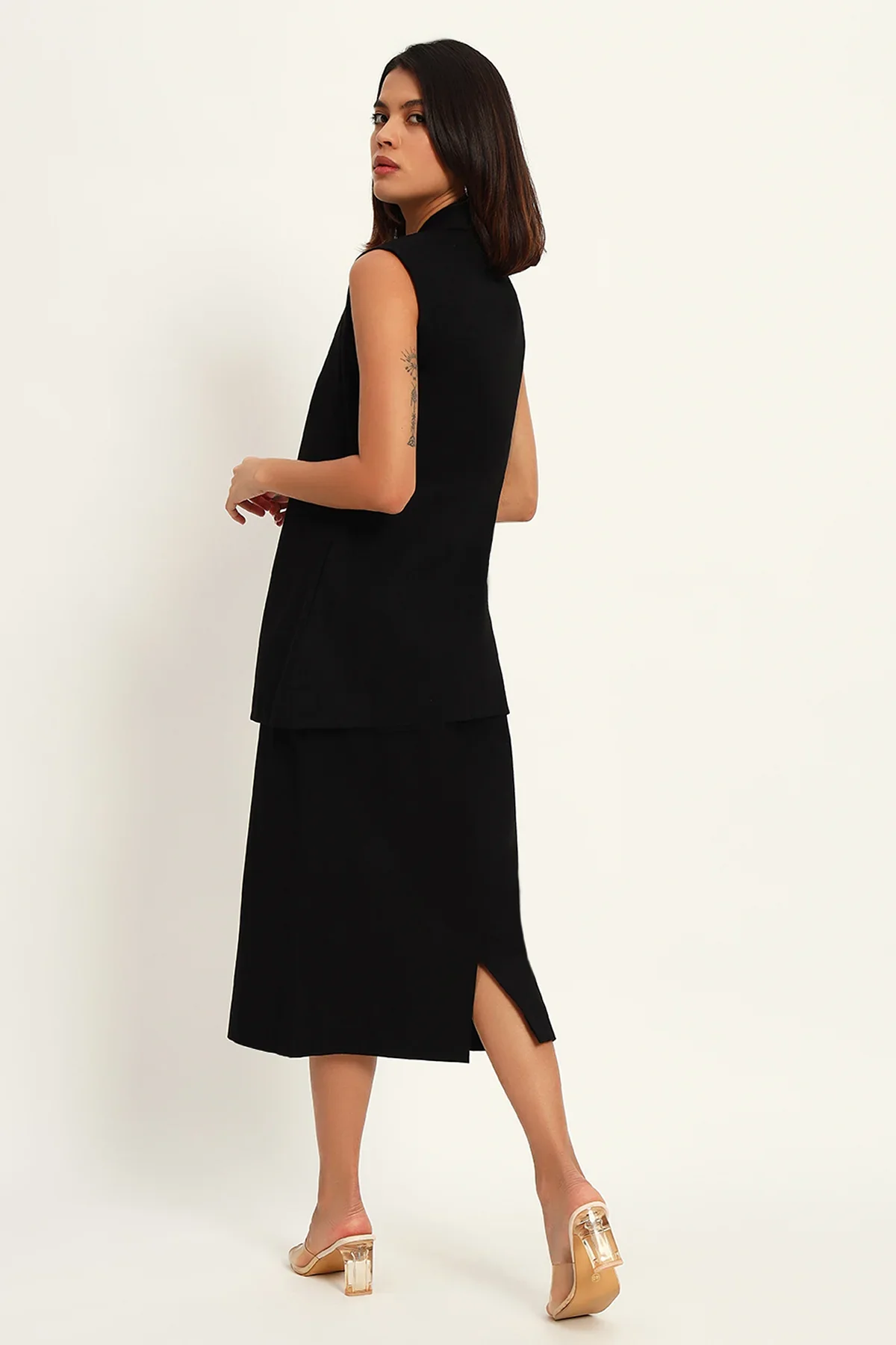 Luxe Linen Trio Jacket with Skirt Co-ord Set, Black - Image 7