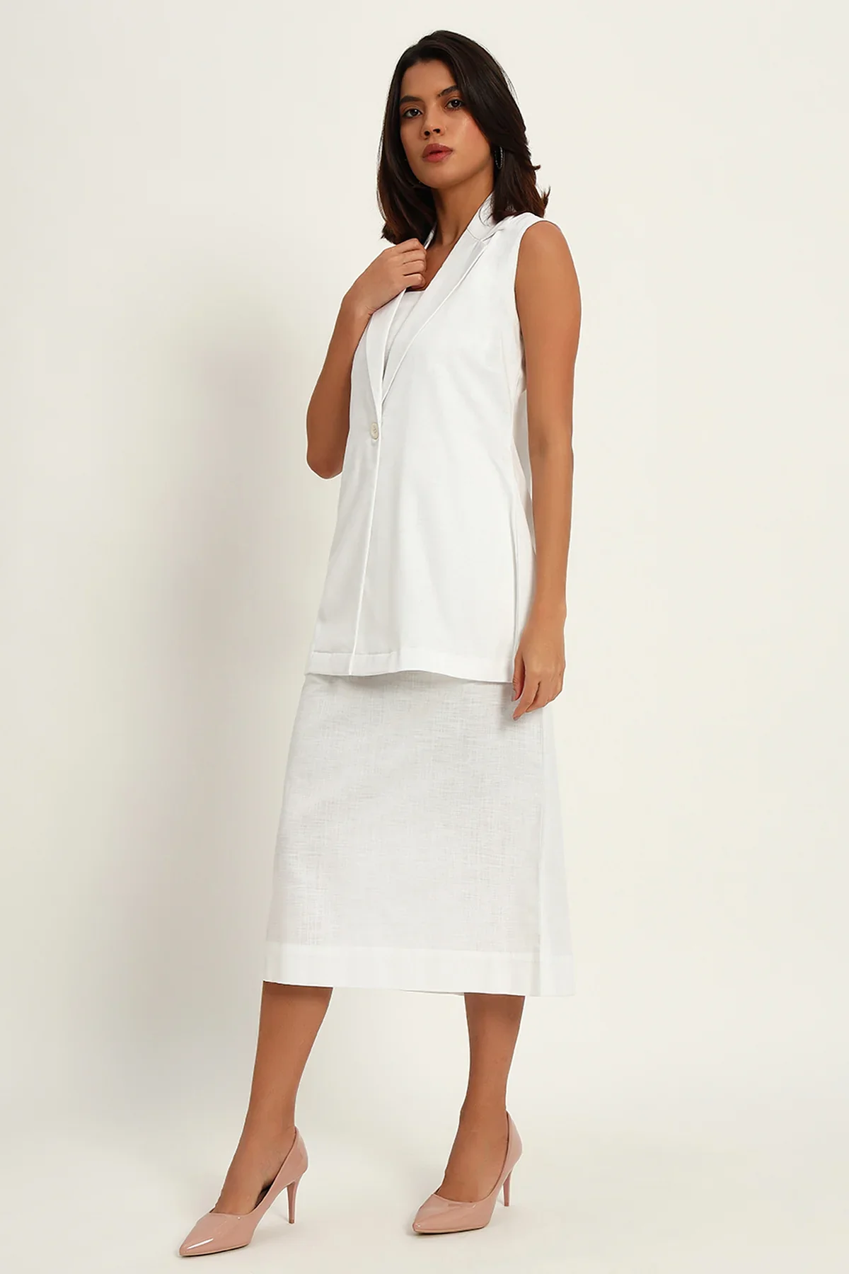 Luxe Linen Trio Jacket with Skirt Co-ord Set, White - Image 3