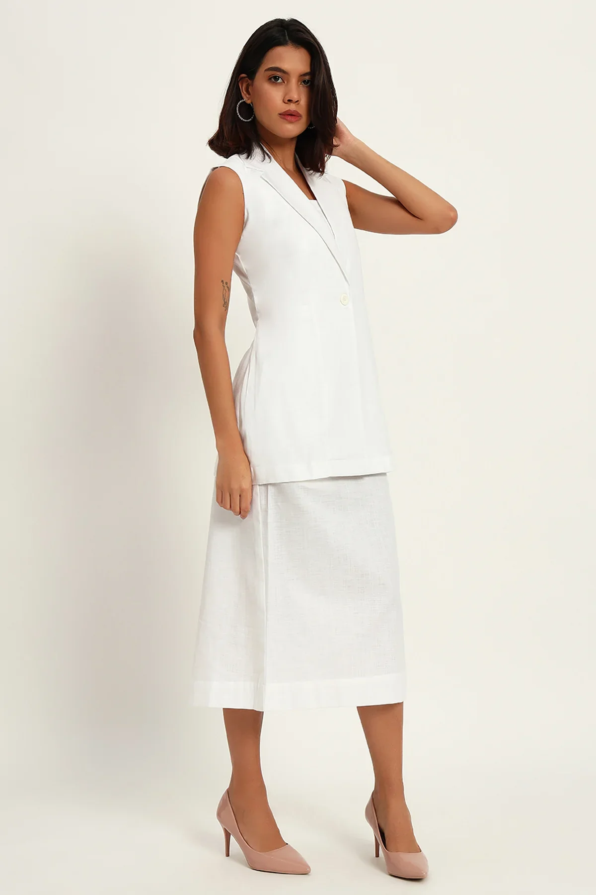 Luxe Linen Trio Jacket with Skirt Co-ord Set, White - Image 4