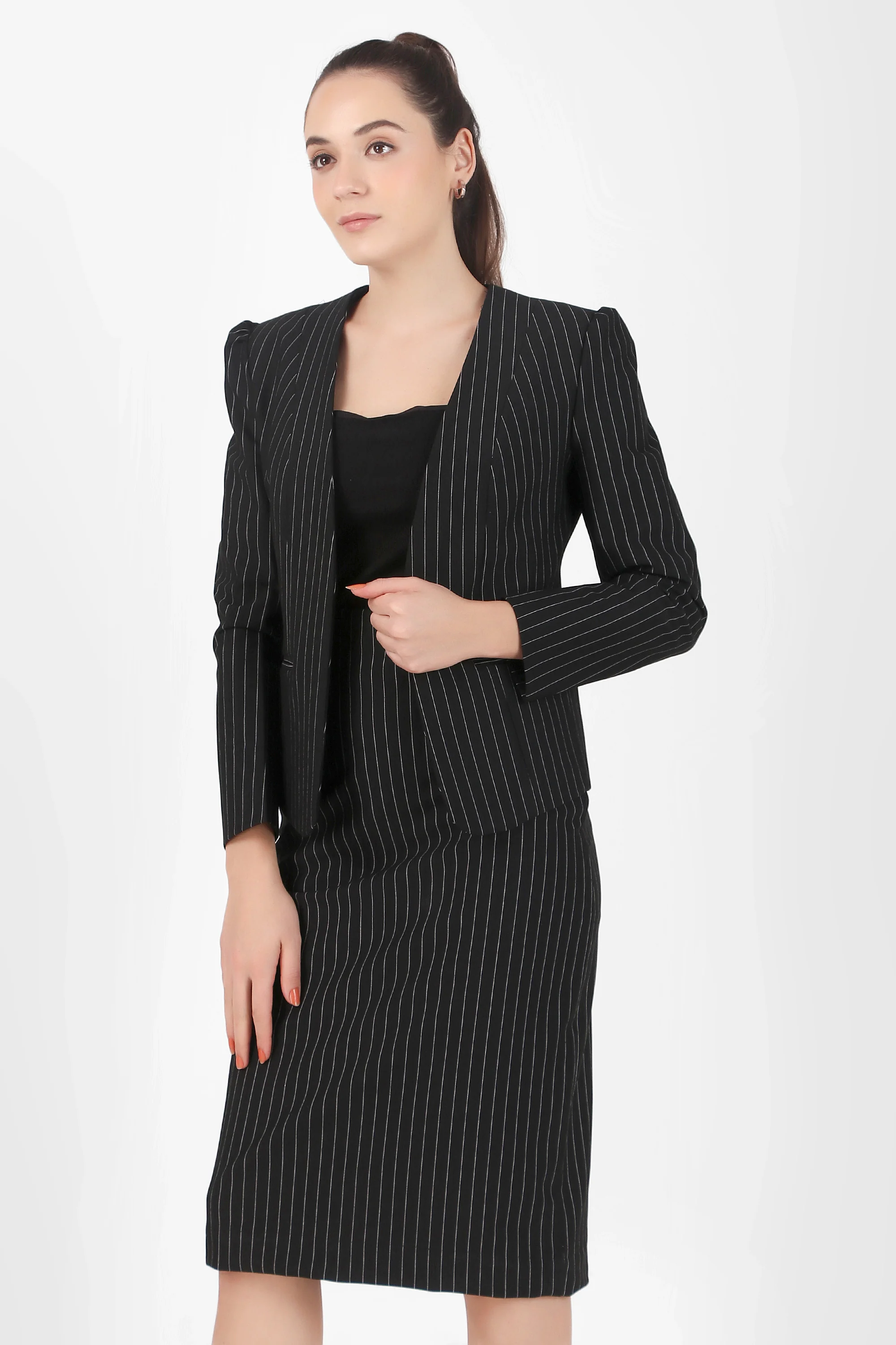 Pinstripe Power Skirt Suit Set - Image 3