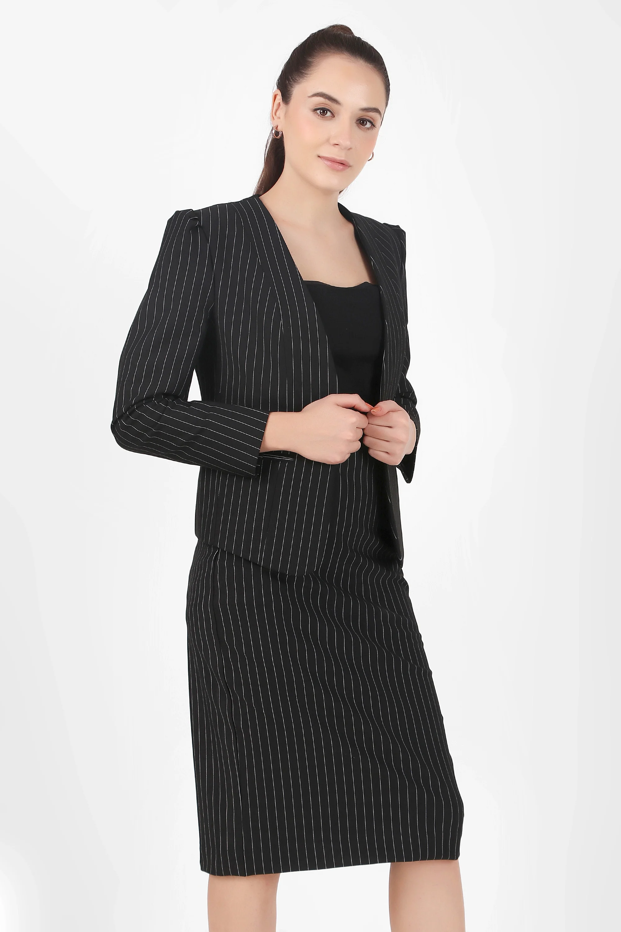 Pinstripe Power Skirt Suit Set - Image 4