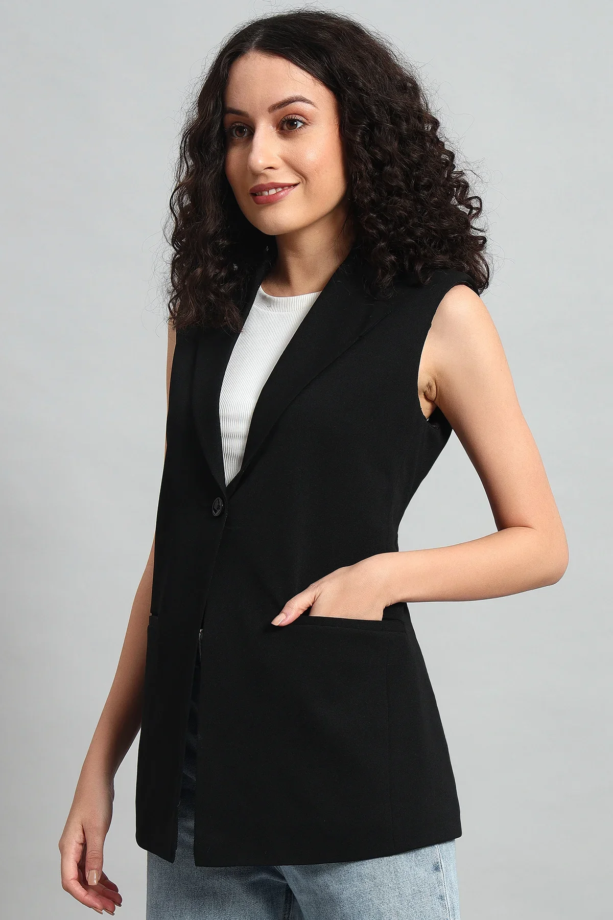 Polished Power Vest Jacket, Black - Image 3
