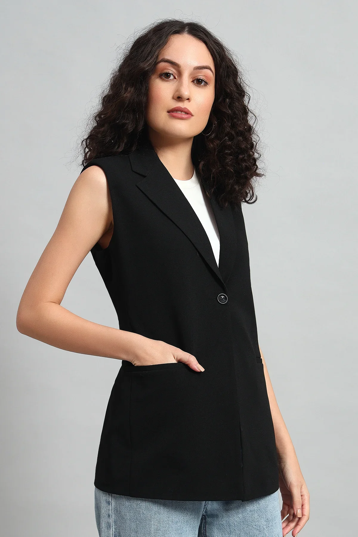 Polished Power Vest Jacket, Black - Image 5