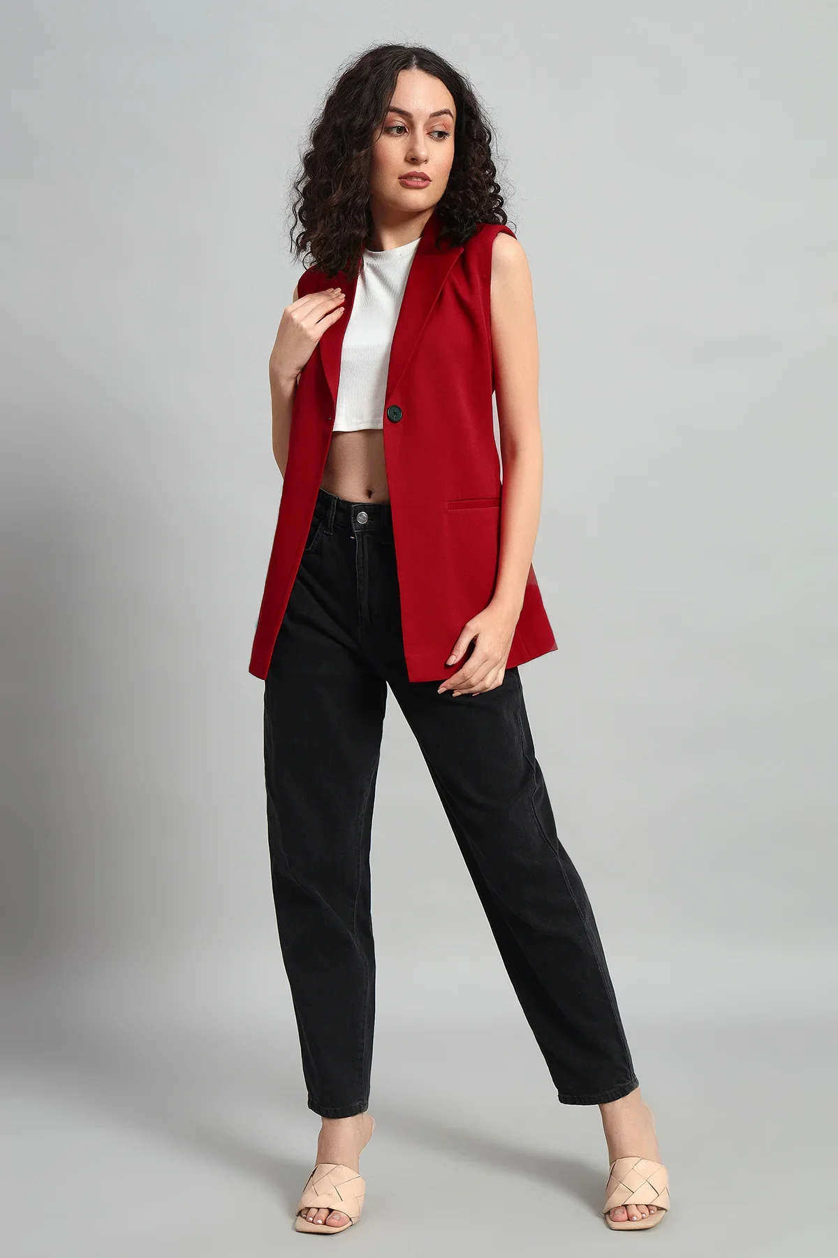 Polished Power Vest Jacket, Red - Image 3