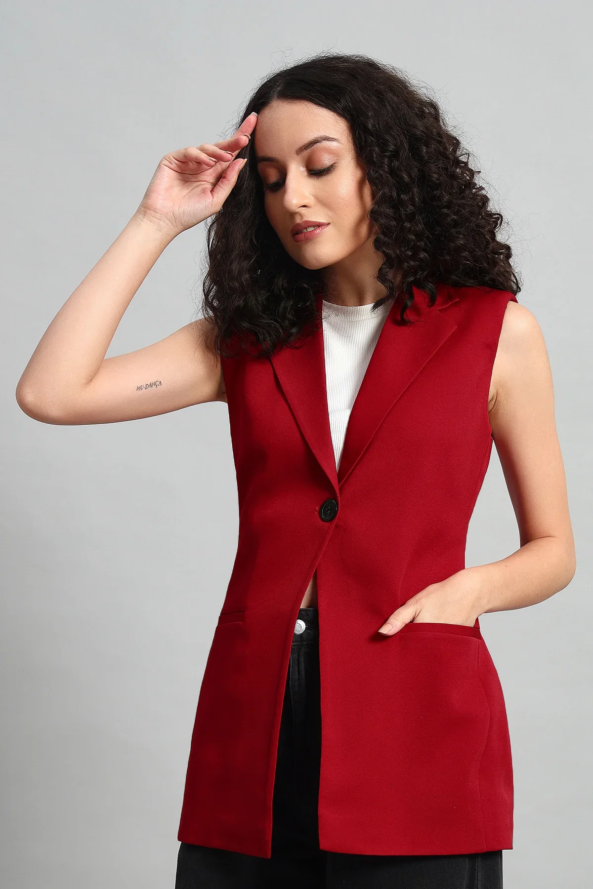 Polished Power Vest Jacket, Red - Image 5