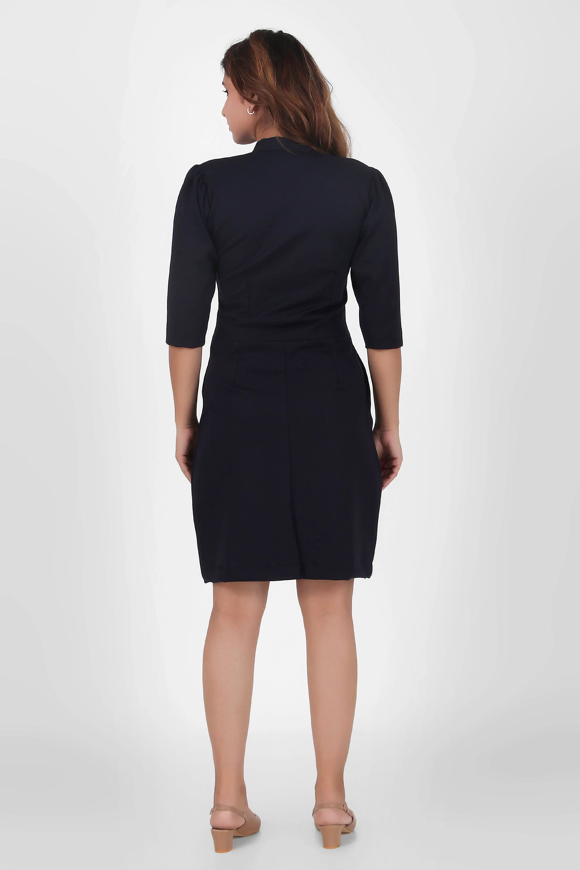 Puff Sleeves Stretch Sheath Dress,  Blue - Image 5