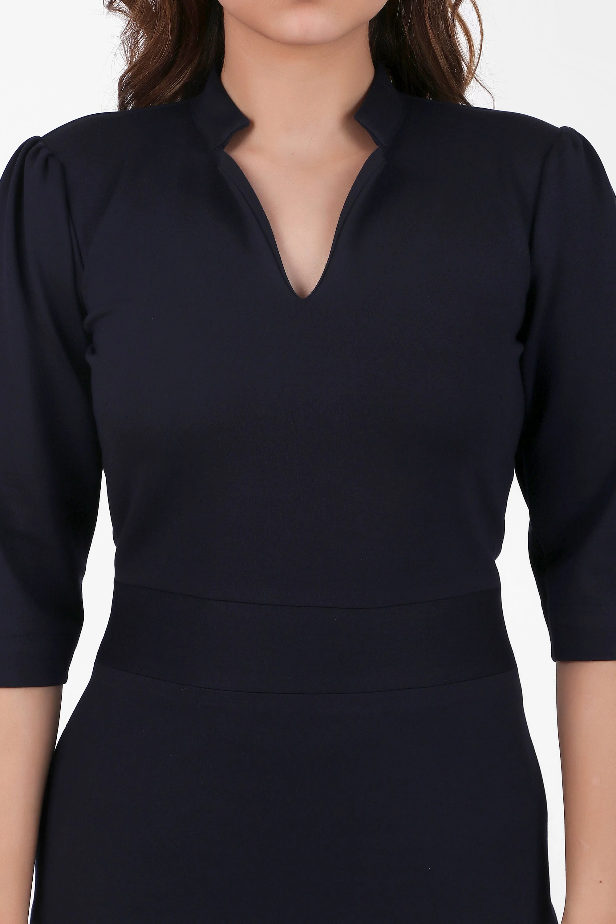 Puff Sleeves Stretch Sheath Dress,  Blue - Image 6