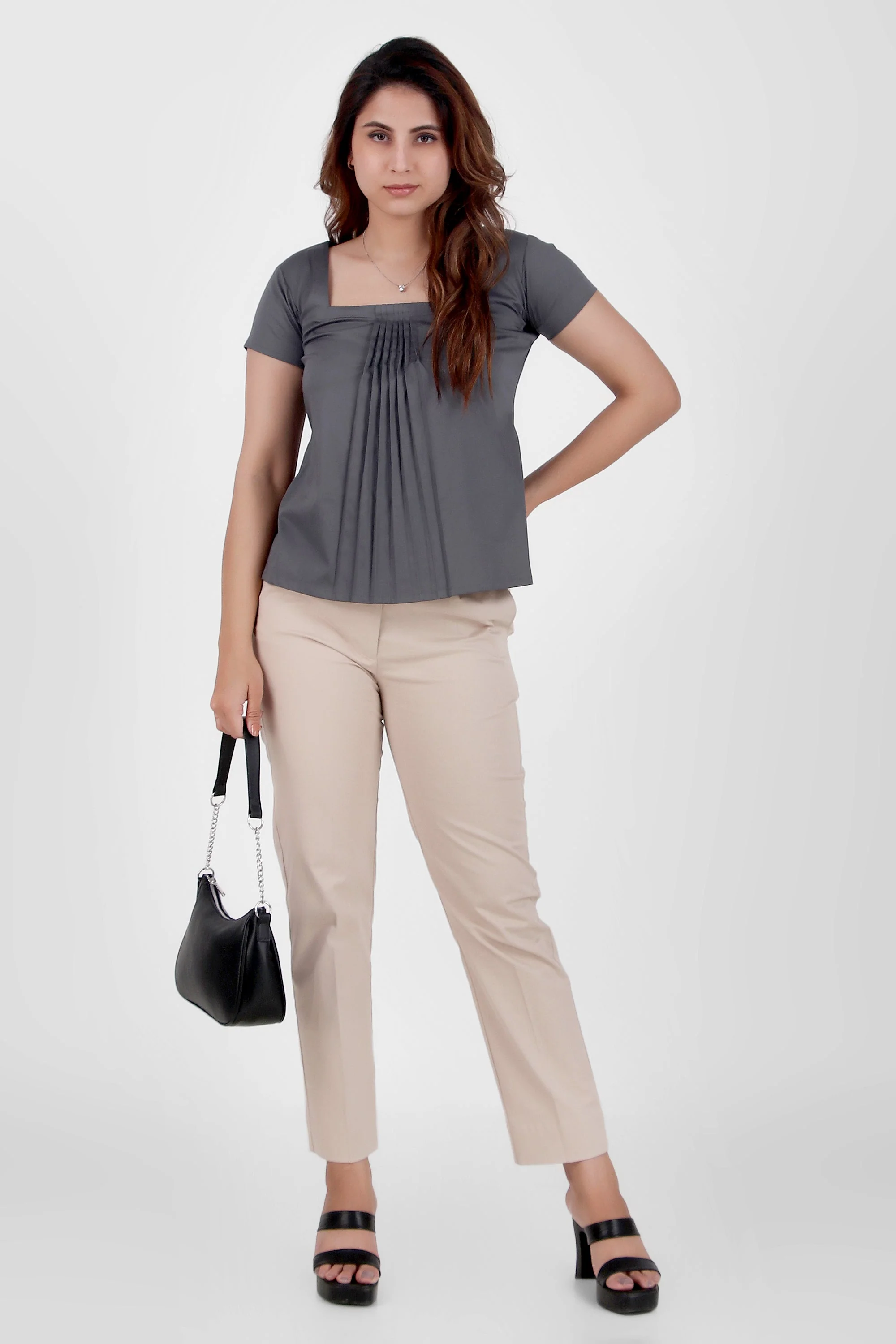 Rectangular Pleated Elegance Top, Dark Gray - Image 6