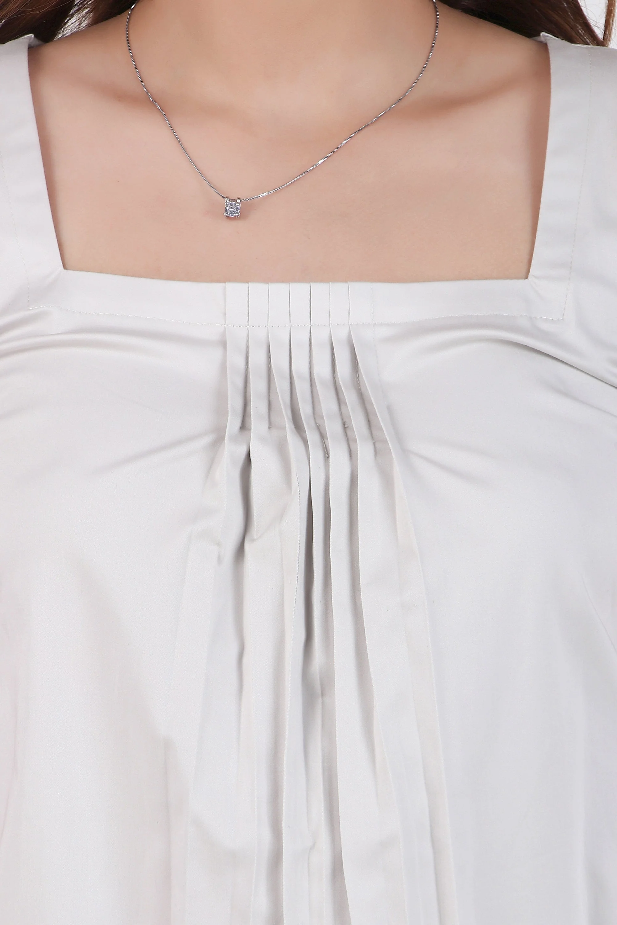 Rectangular Pleated Elegance Top, Light Gray - Image 6