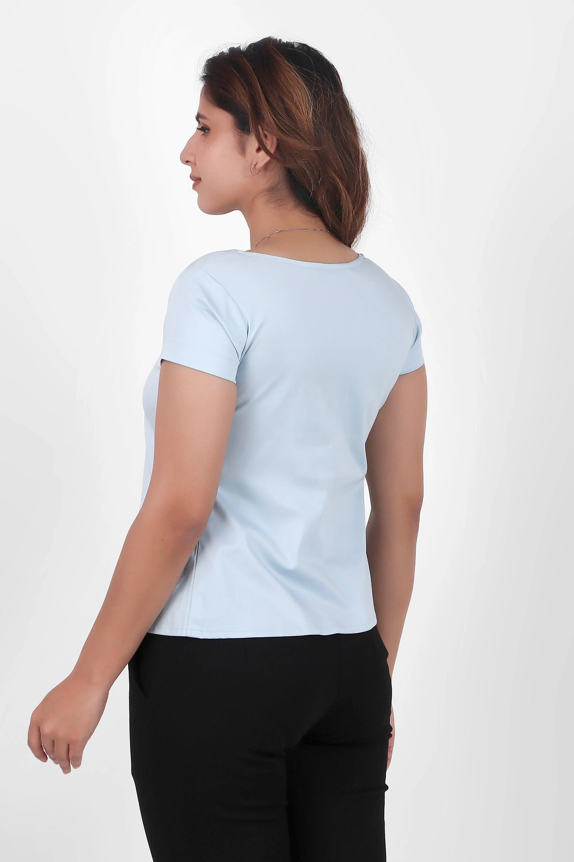 Rectangular Pleated Elegance Top, Sky Blue - Image 3