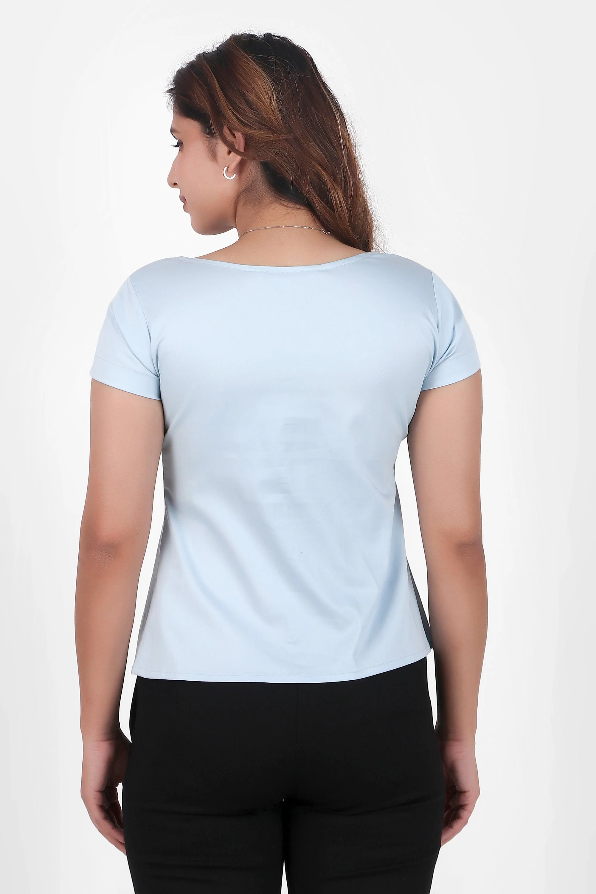 Rectangular Pleated Elegance Top, Sky Blue - Image 4