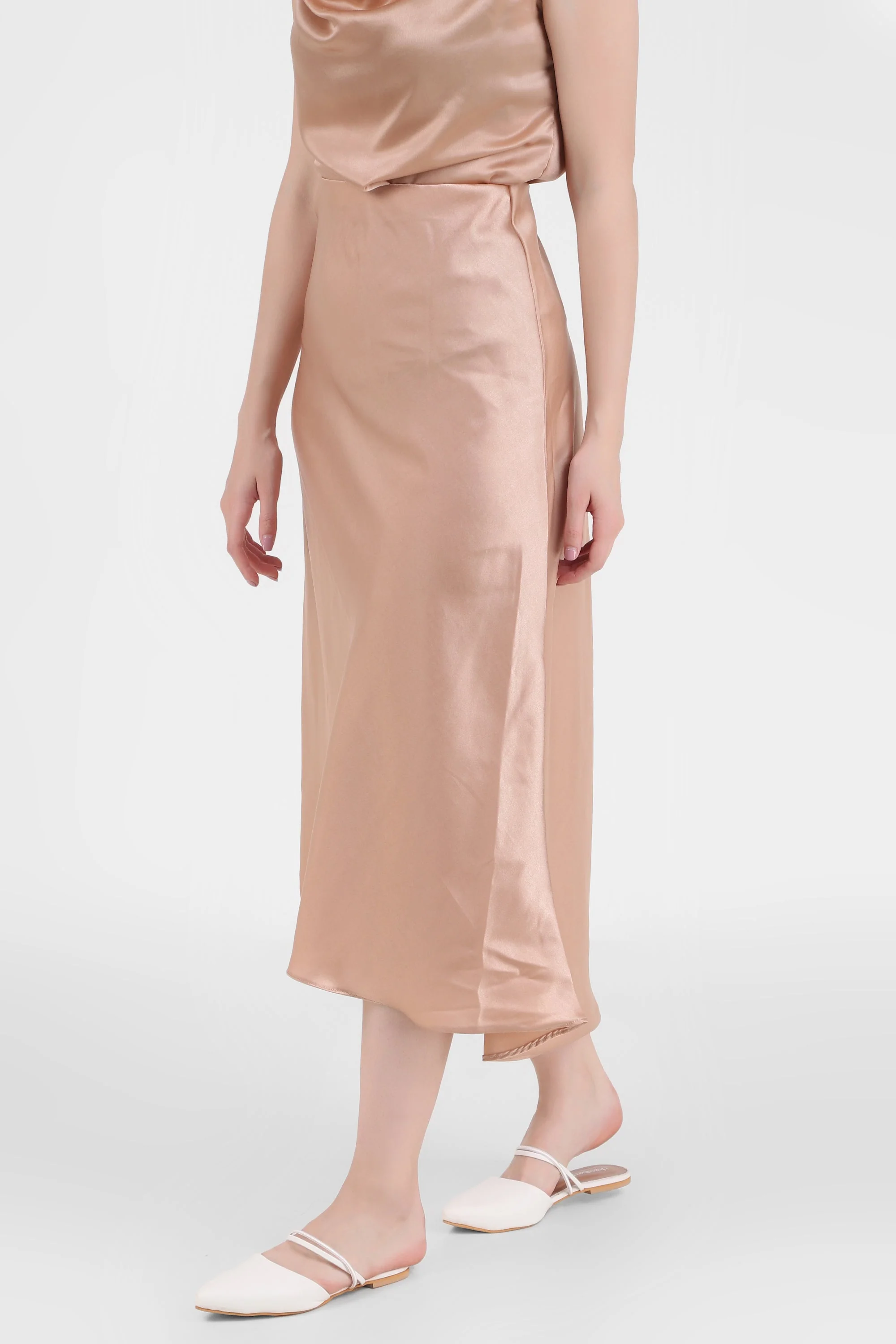 Satin Midi Skirt, Hazelnut - Image 3