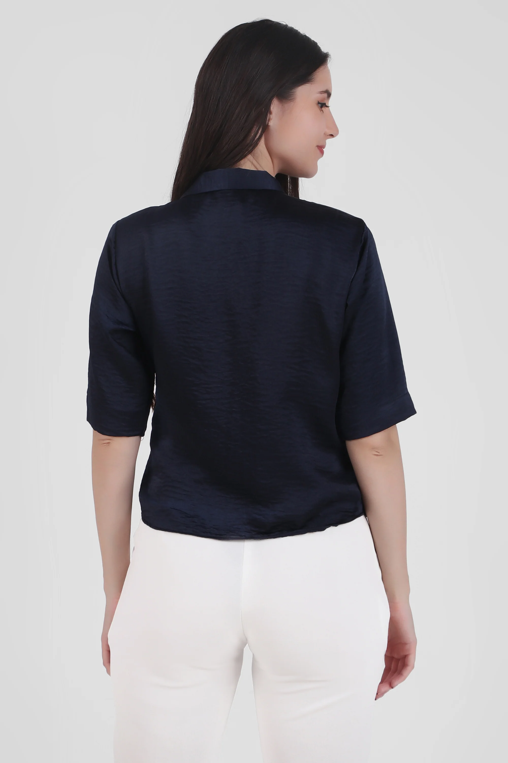 Short Sleeve Satin Shirt, Deep Sea Blue - Image 5