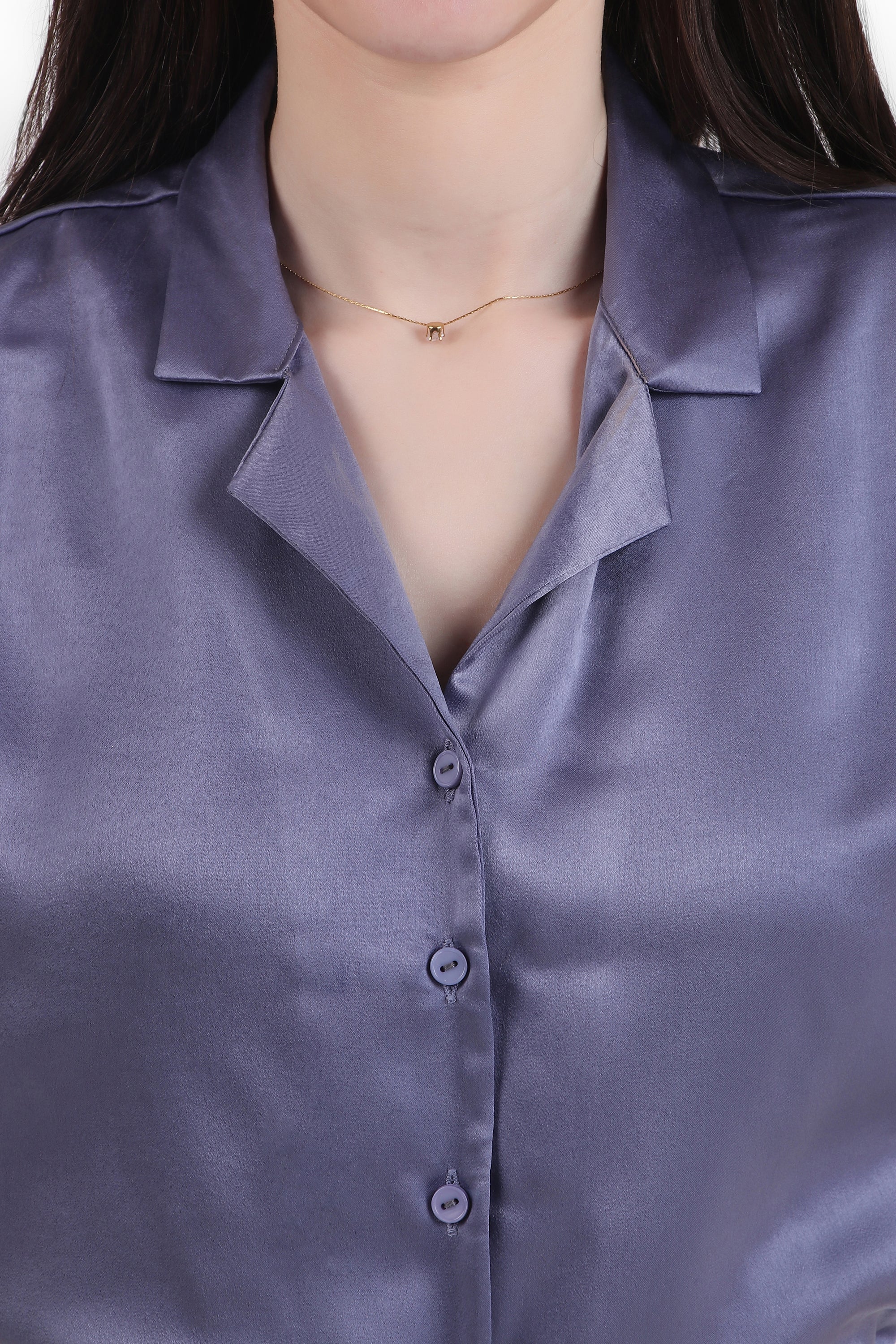 Short Sleeve Satin Shirt, Lavendar - Image 7