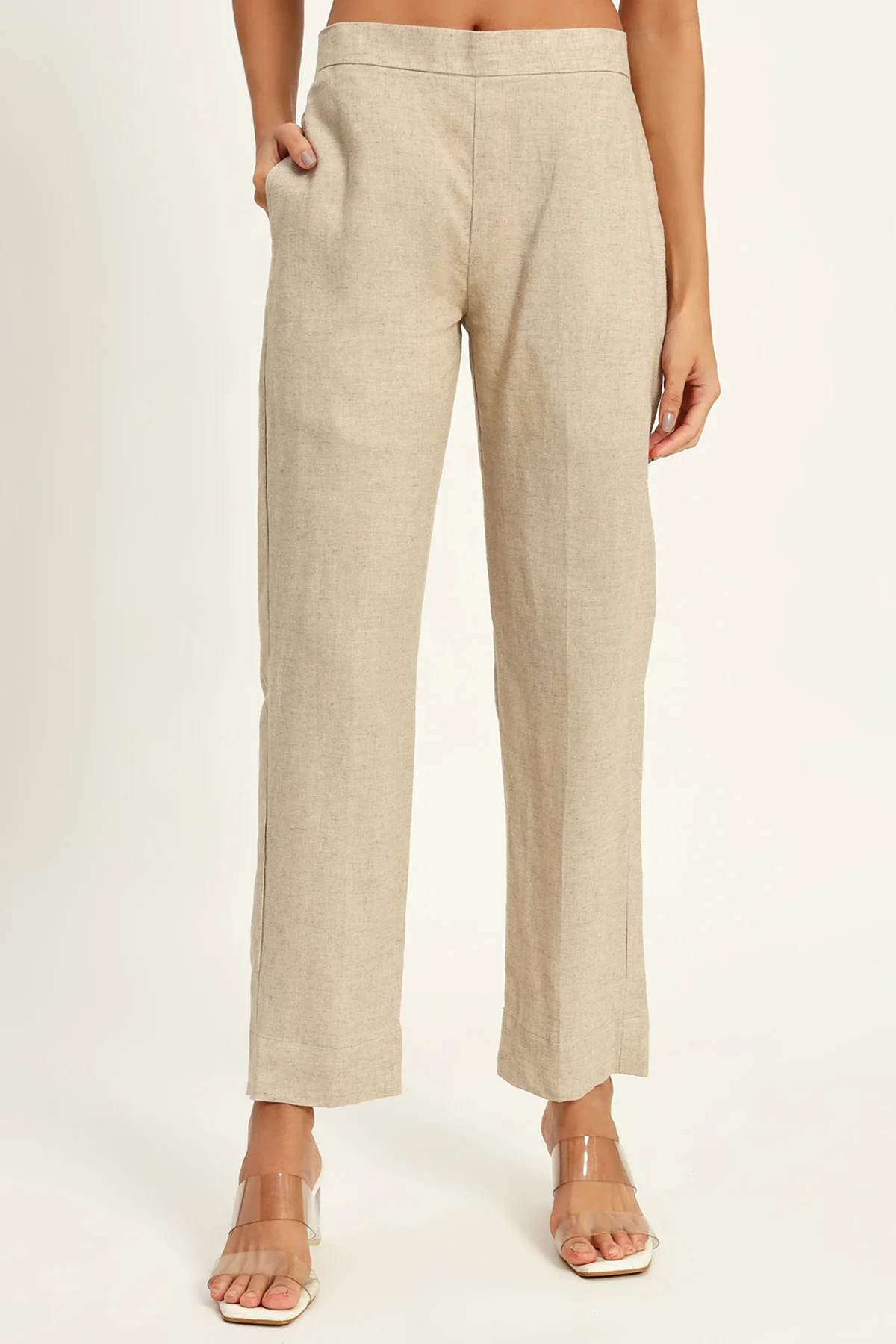 Signature Lapel Kurta Pant Set, Beige - Image 6