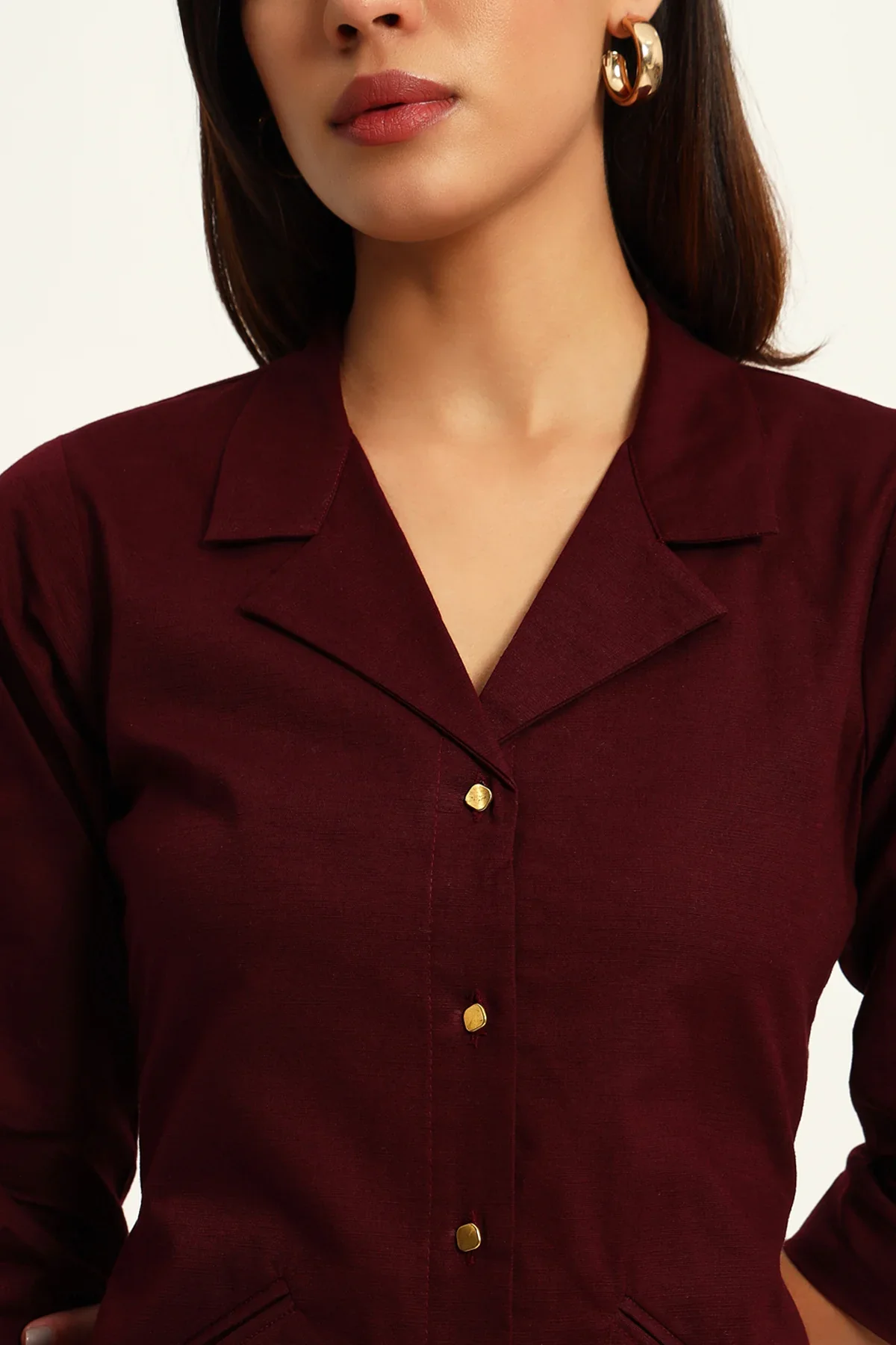 Signature Lapel Kurta Pant Set, Wine - Image 4