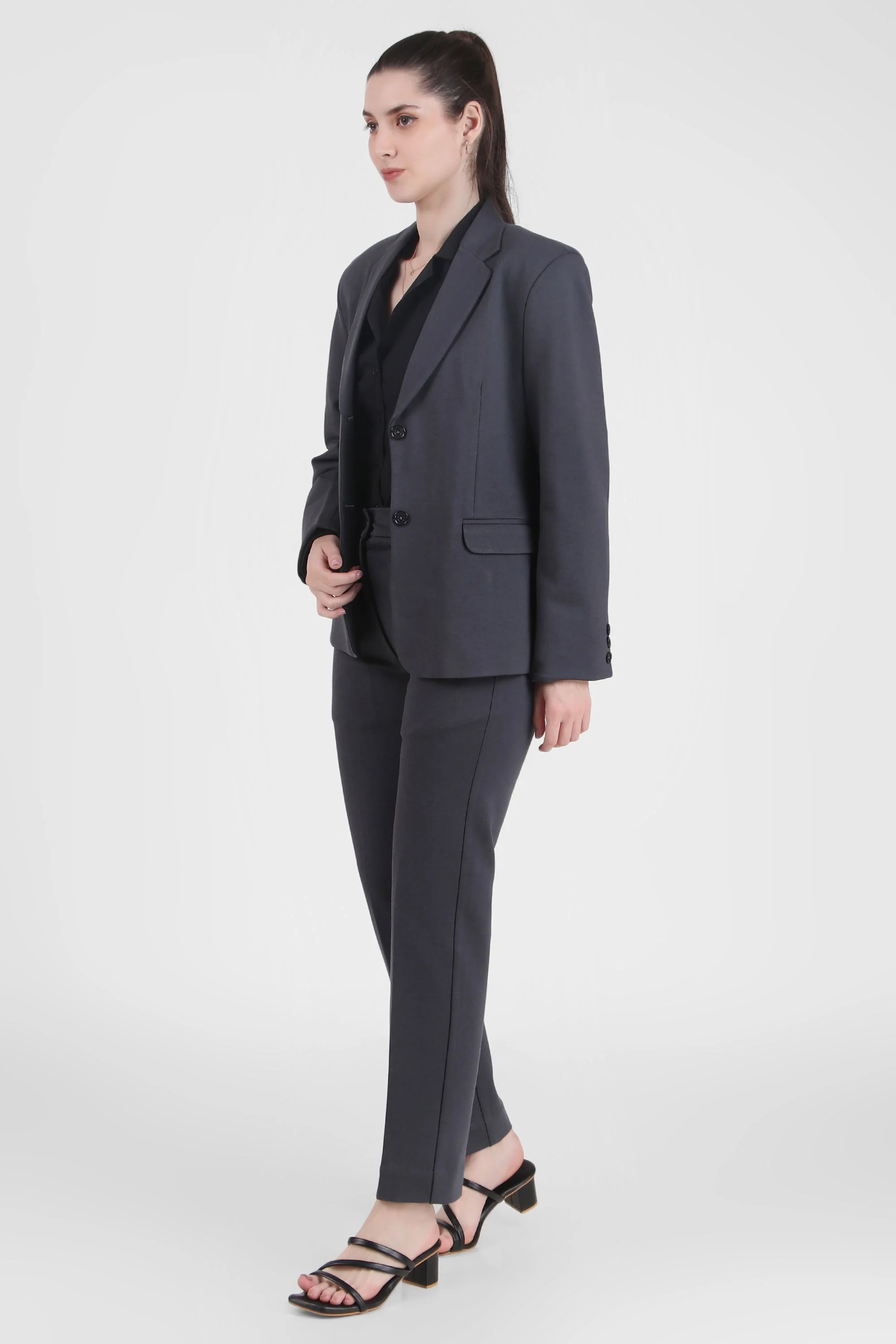 Single Breasted Blazer, Gray - Image 3