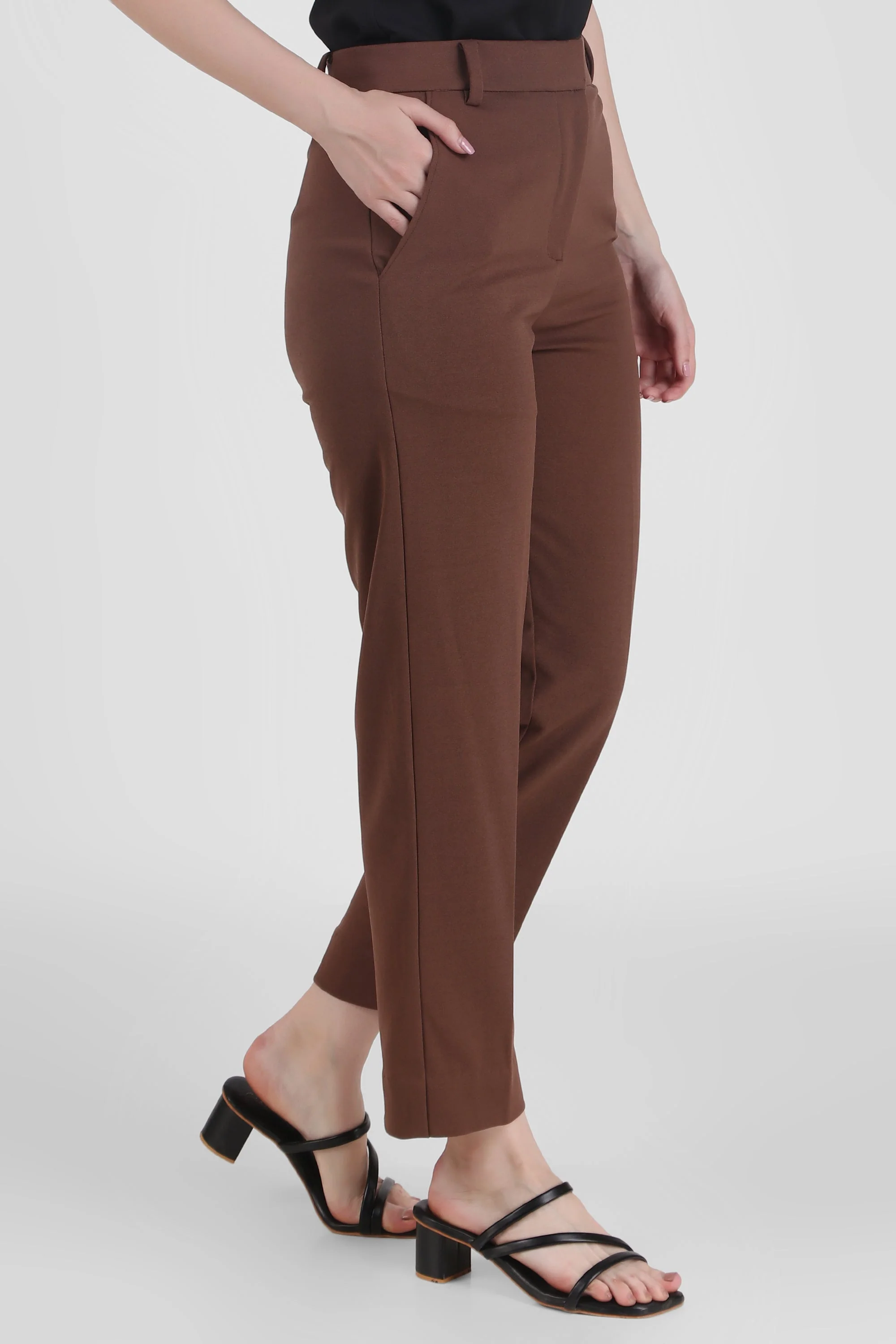 Straight Fit Formal Trousers, Brown - Image 3