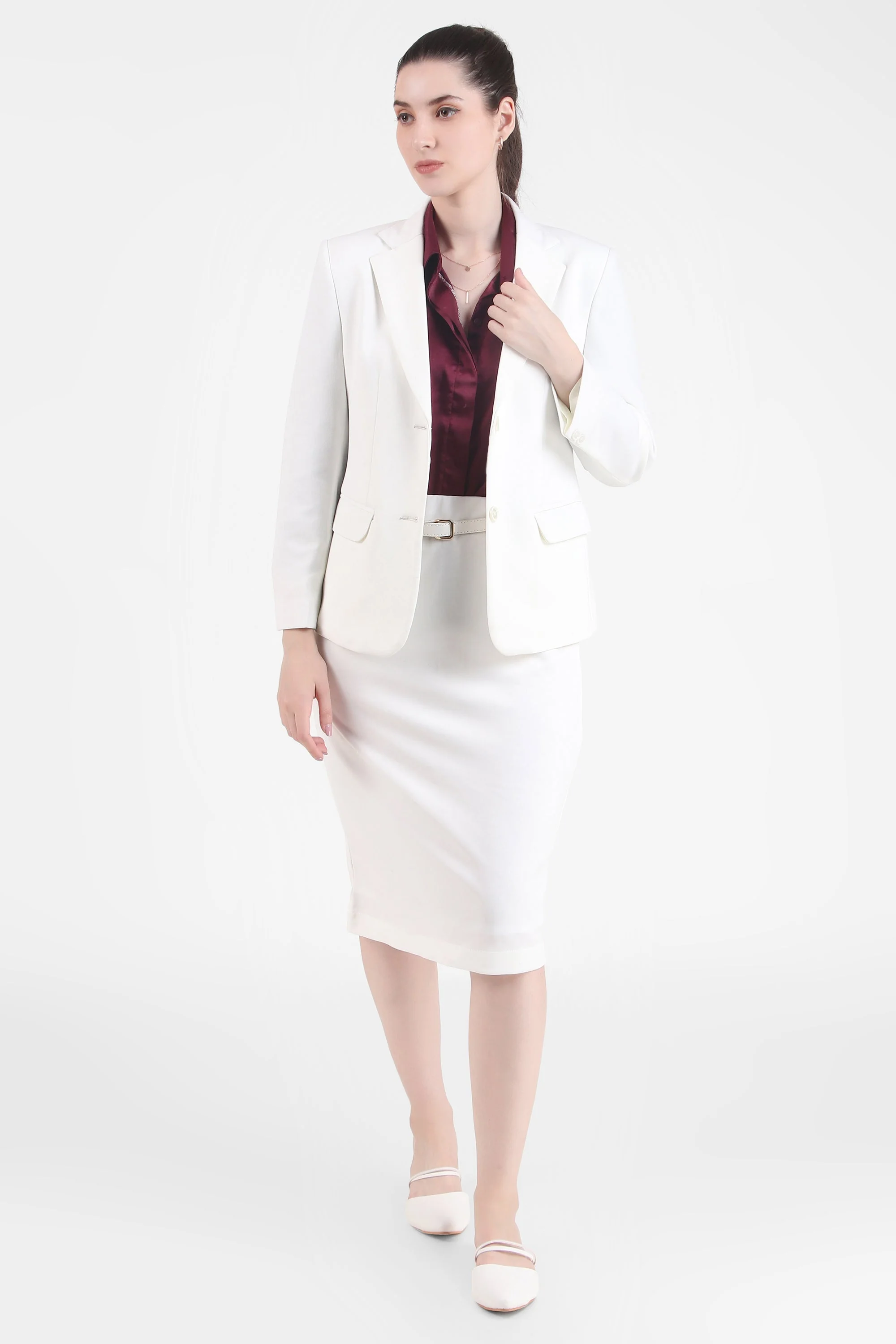 Stretchable White Midi Skirt - Image 5