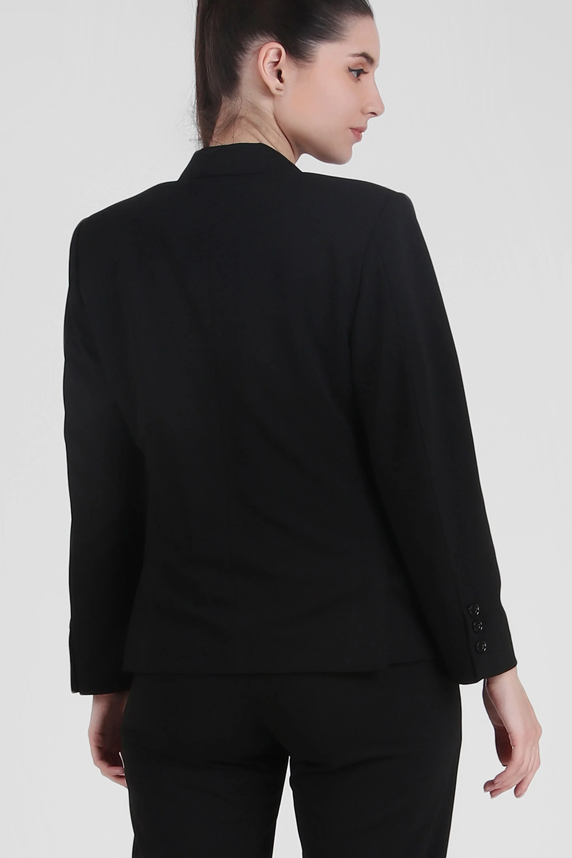 Stretch Crepe Single Breasted Blazer, Black - Image 4