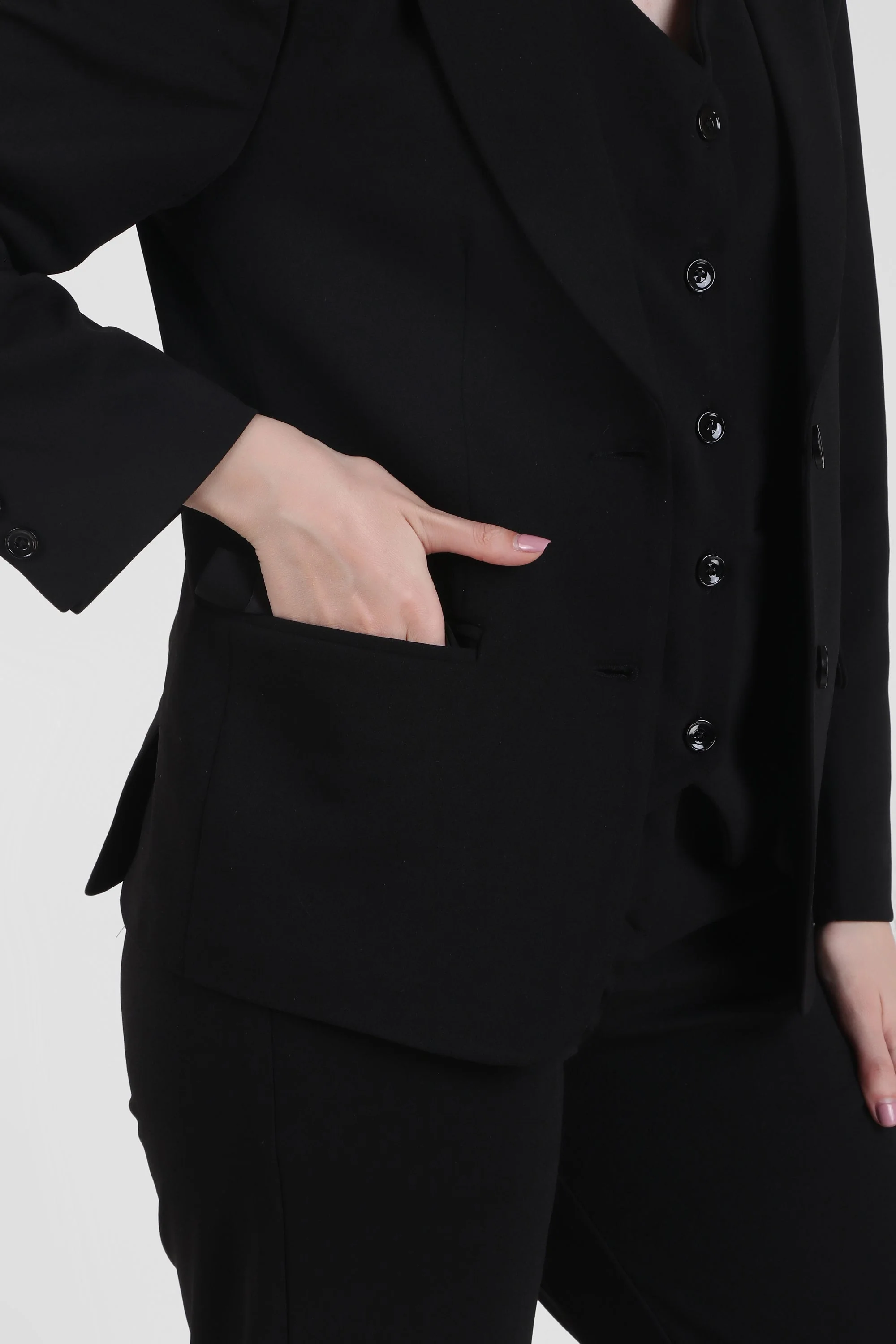 Stretch Crepe Single Breasted Blazer, Black - Image 5