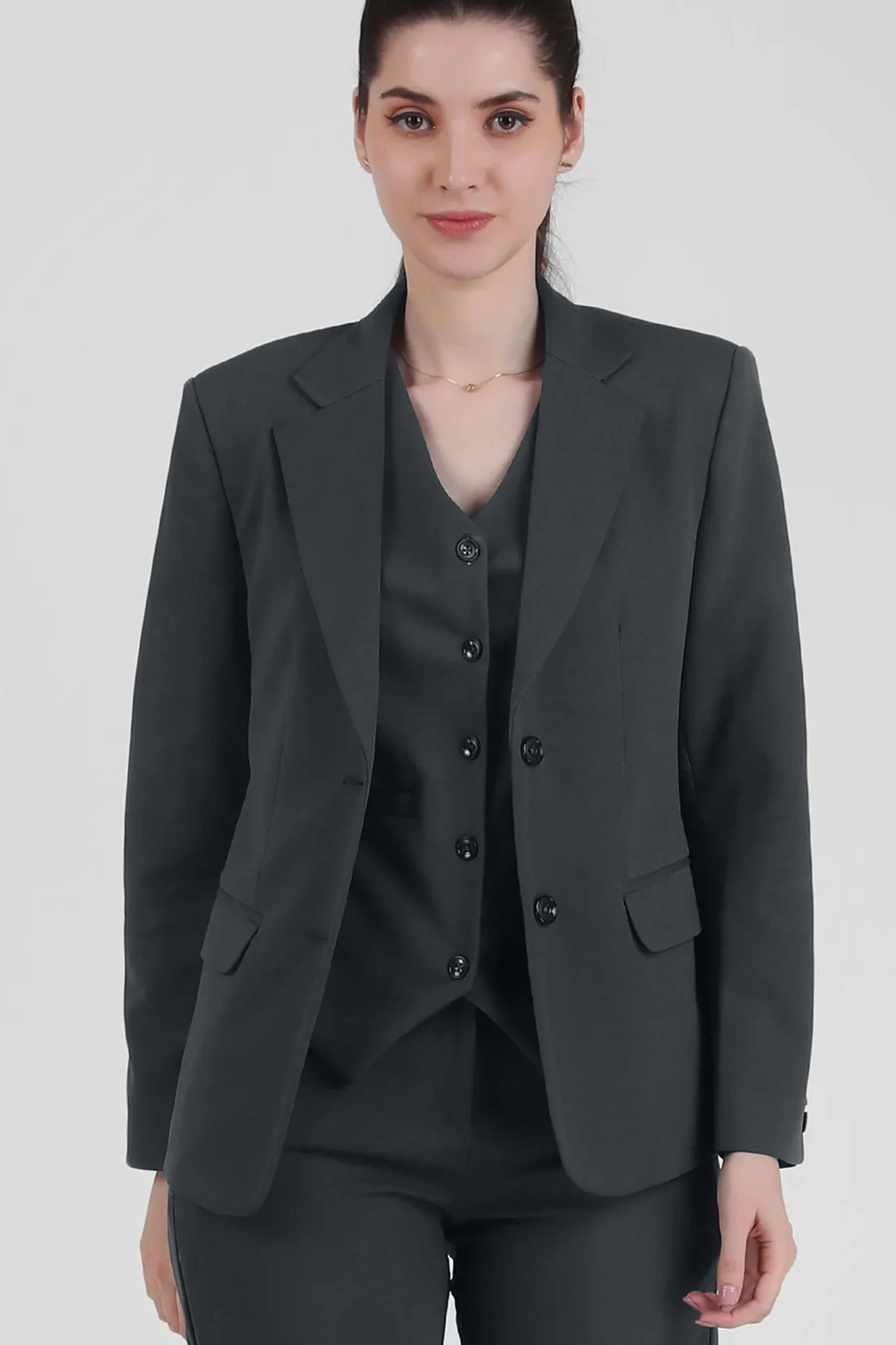 Stretch Crepe Single Breasted Blazer, Bluish Gray - Image 3