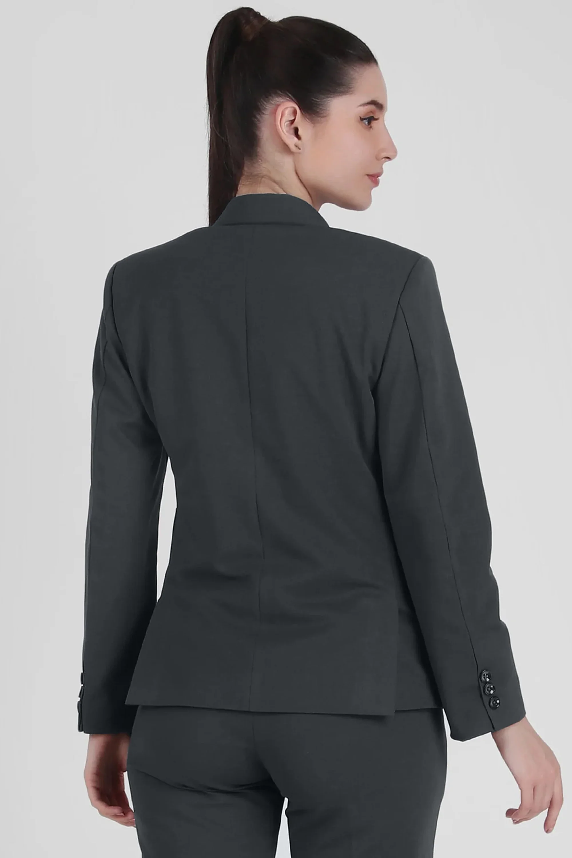 Stretch Crepe Single Breasted Blazer, Bluish Gray - Image 6