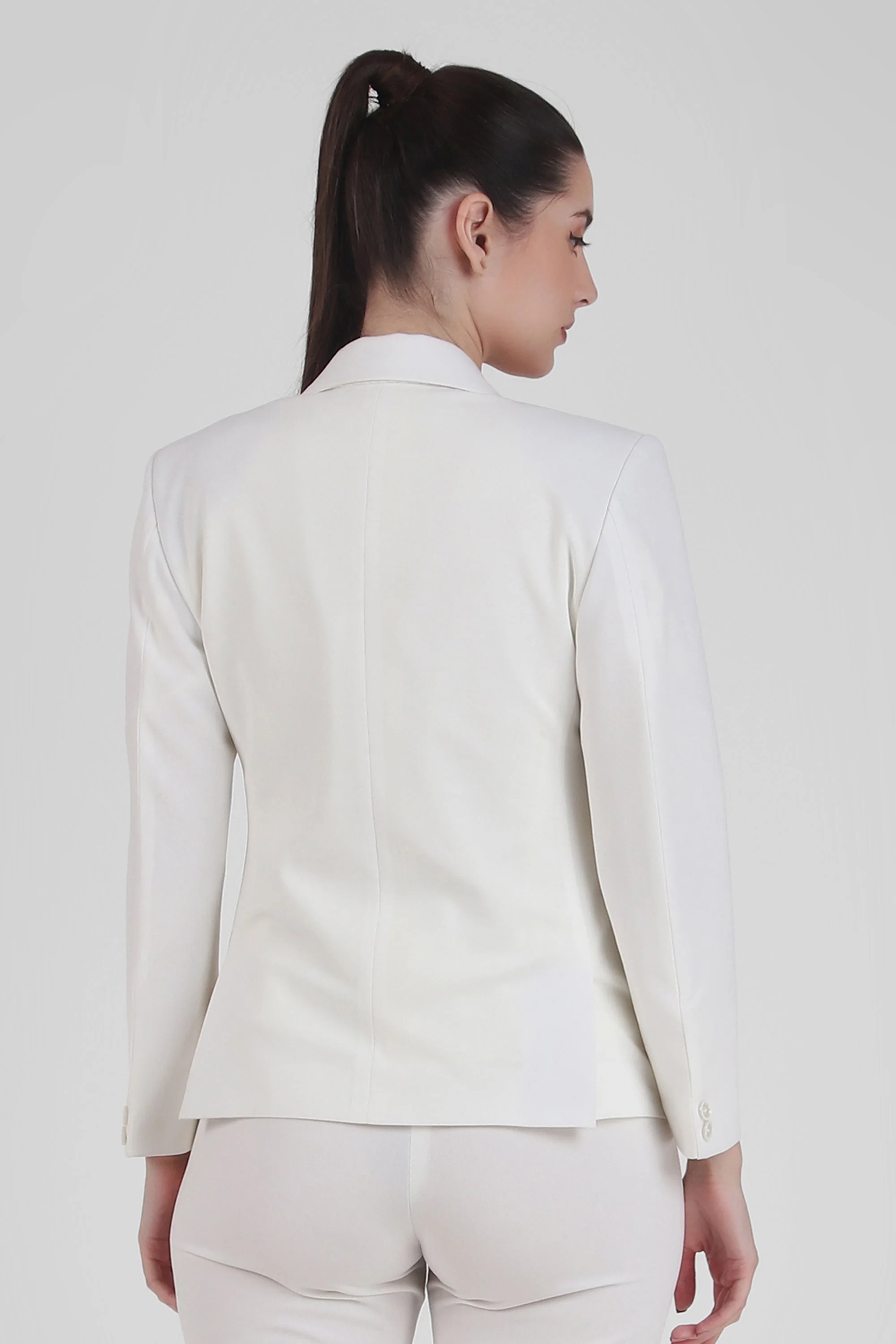 Stretch Crepe Single Breasted Blazer, Ivory - Image 4