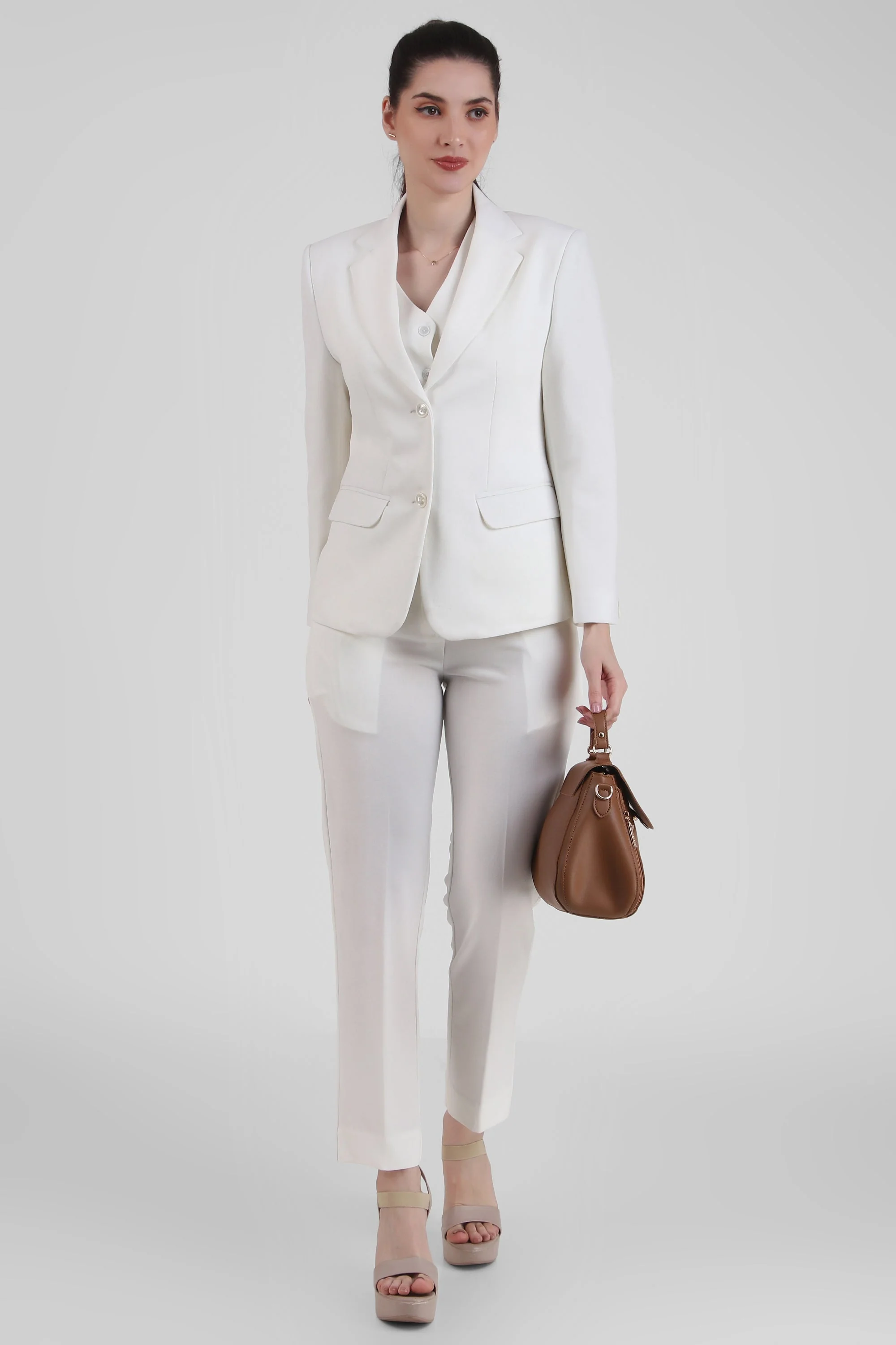 Stretch Crepe Single Breasted Blazer, Ivory - Image 5