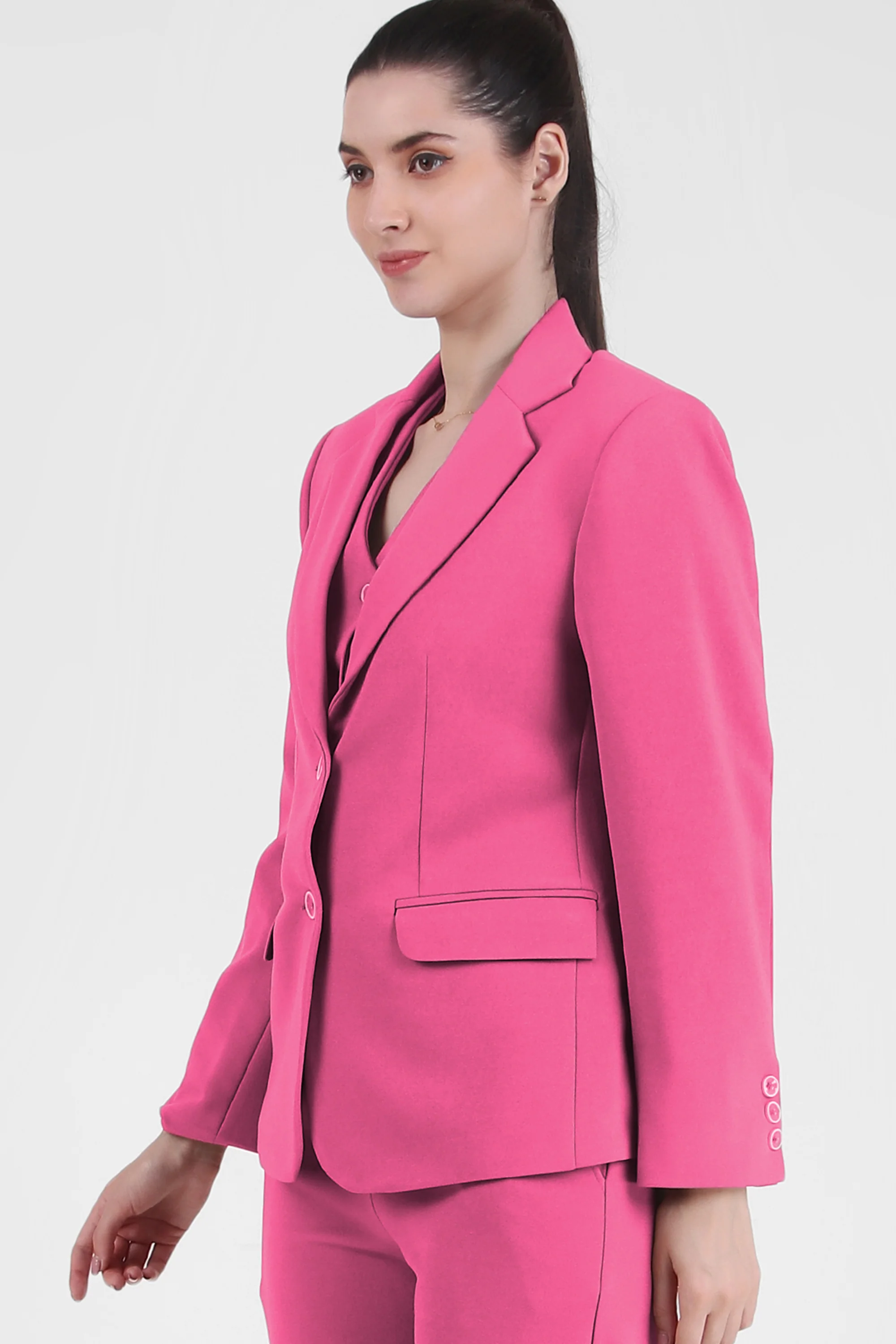 Stretch Crepe Single Breasted Blazer, Pink - Image 4