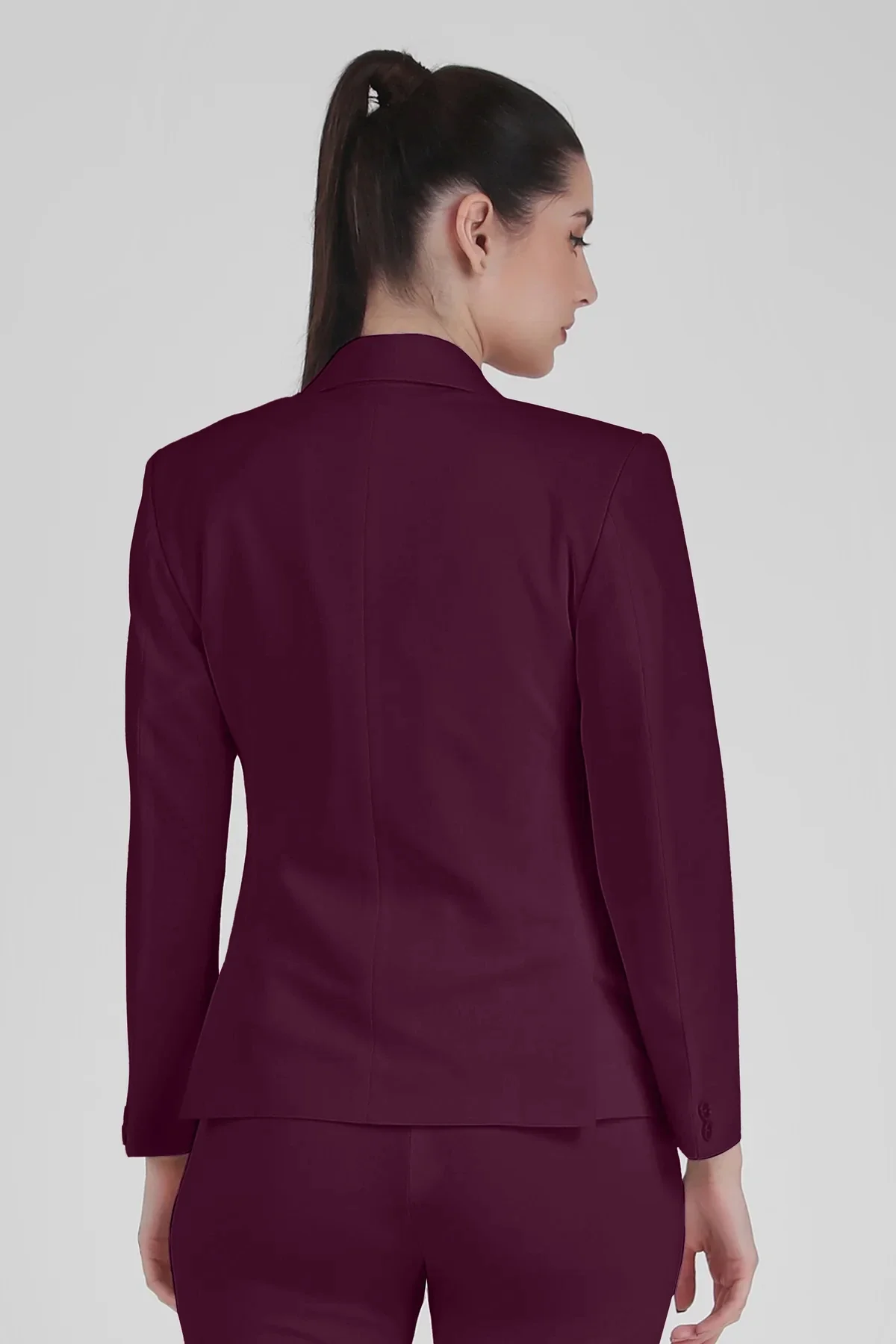 Stretch Crepe Single Breasted Blazer, Plum - Image 4