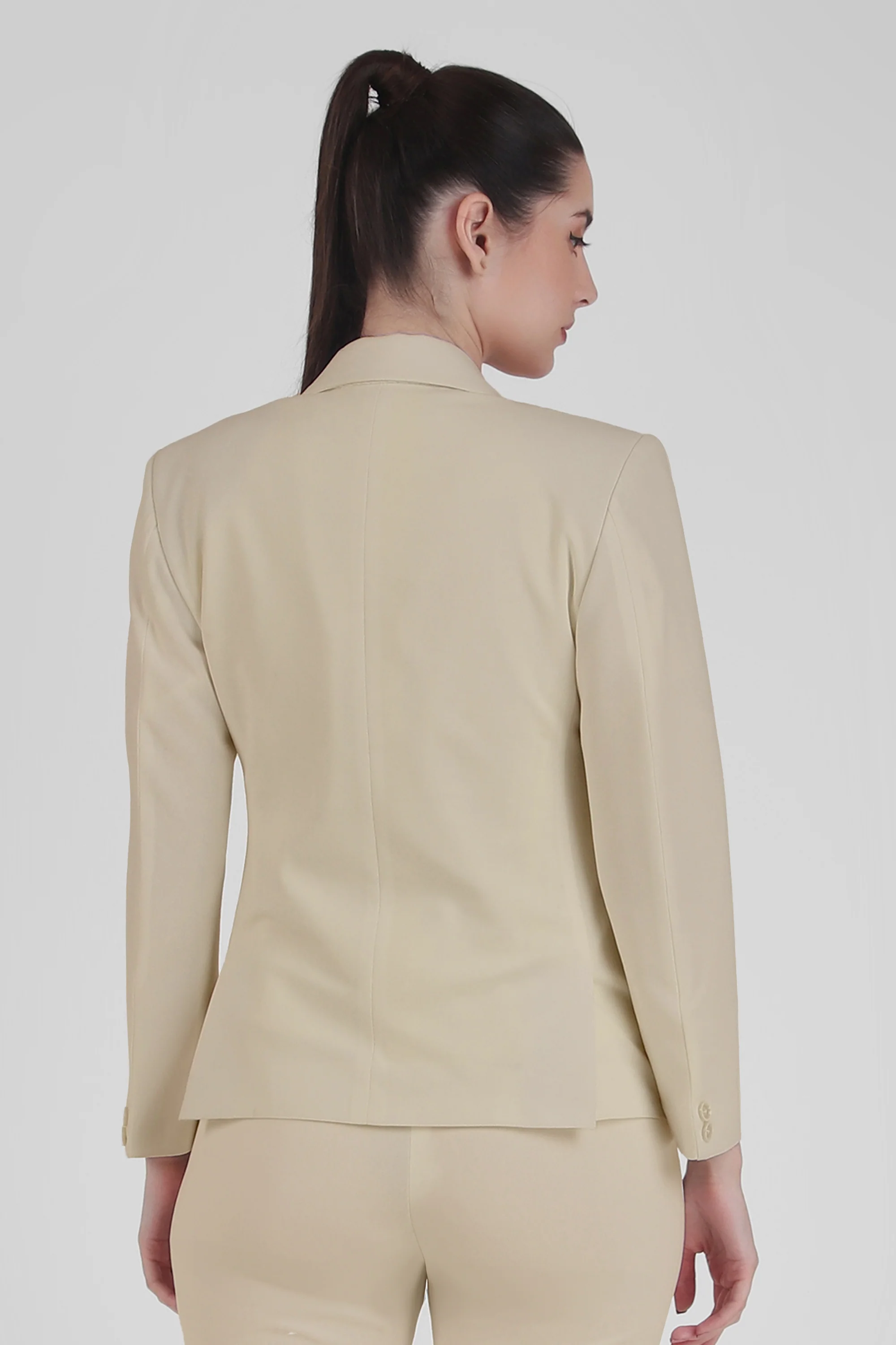 Stretch Crepe Single Breasted Blazer, Sand - Image 3