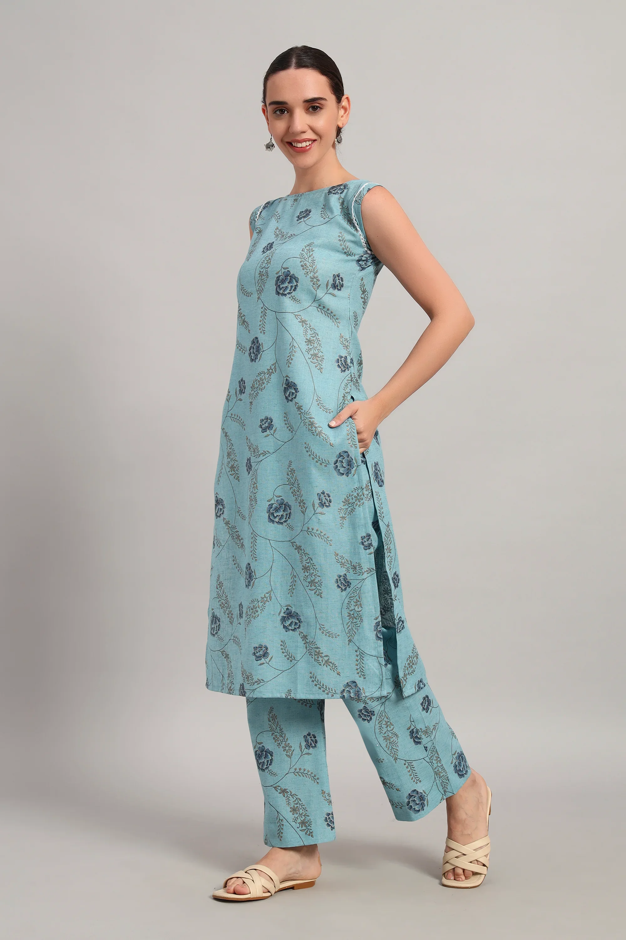 Subah Se Shaam Kurta Set, Sky Blue Prints - Image 3