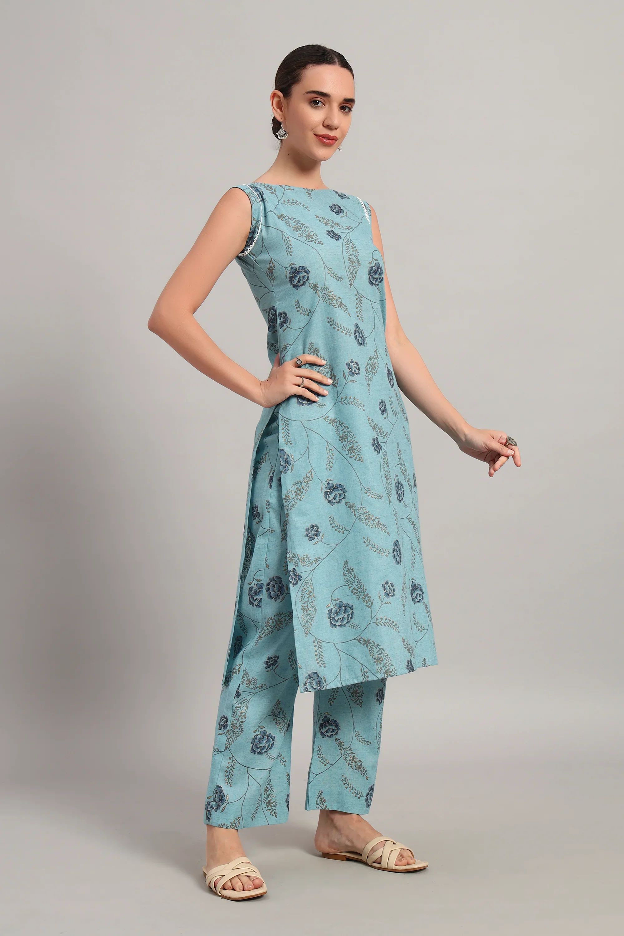 Subah Se Shaam Kurta Set, Sky Blue Prints - Image 4