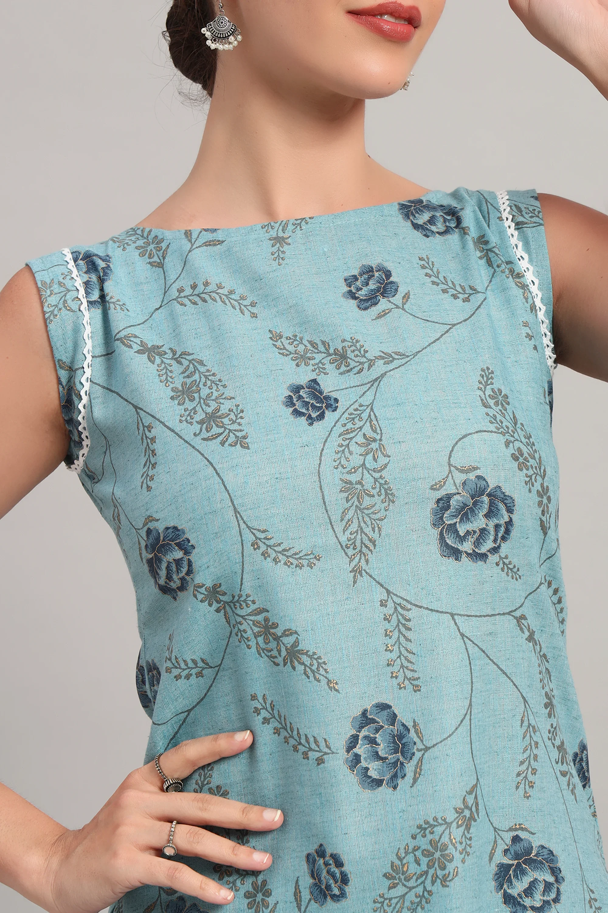 Subah Se Shaam Kurta Set, Sky Blue Prints - Image 5