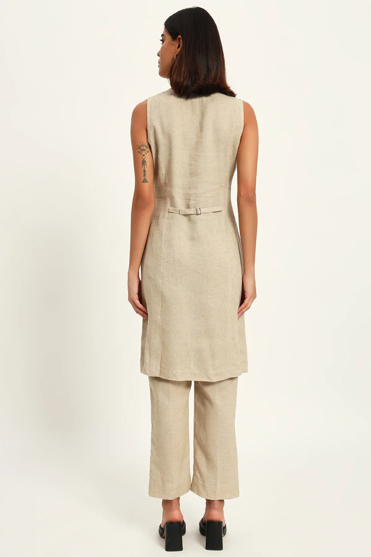 Tailored Vest Kurta Pant Set, Beige - Image 7