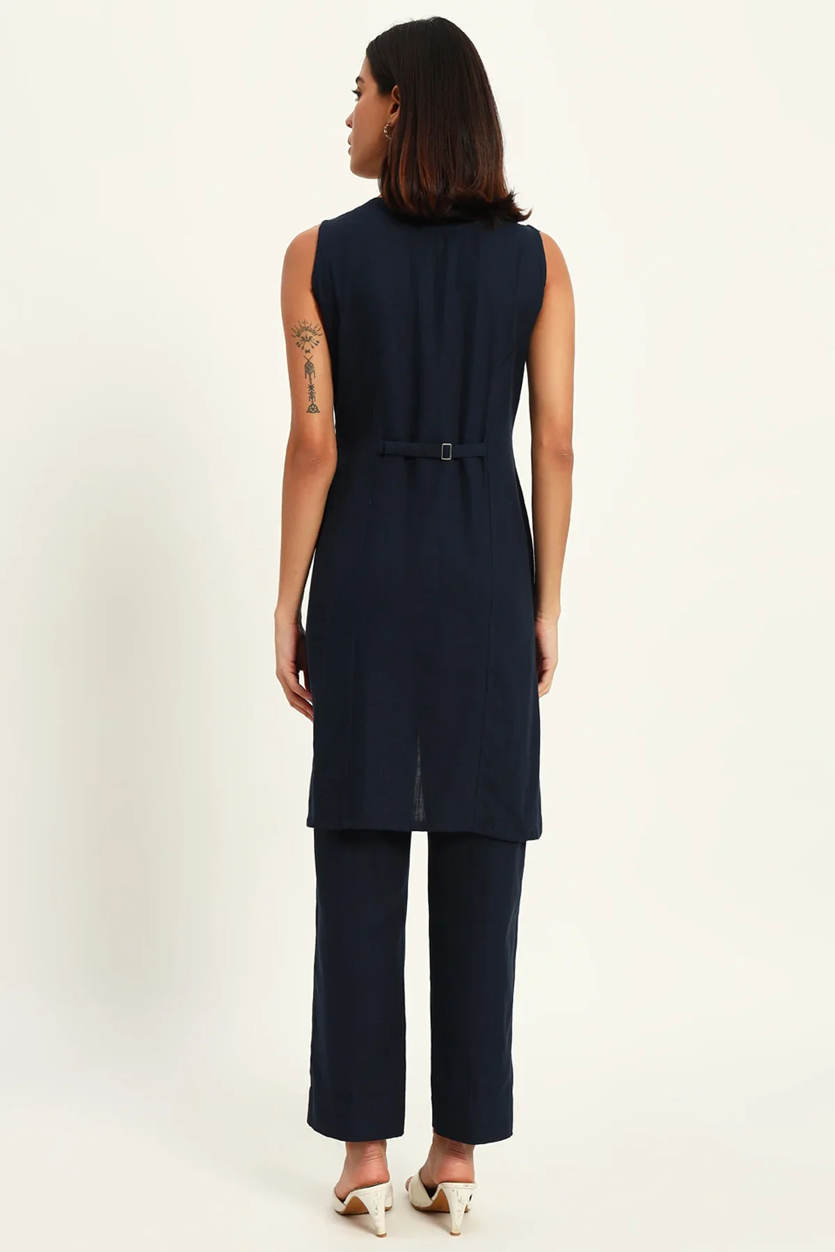 Tailored Vest Kurta Pant Set, Navy Blue - Image 7