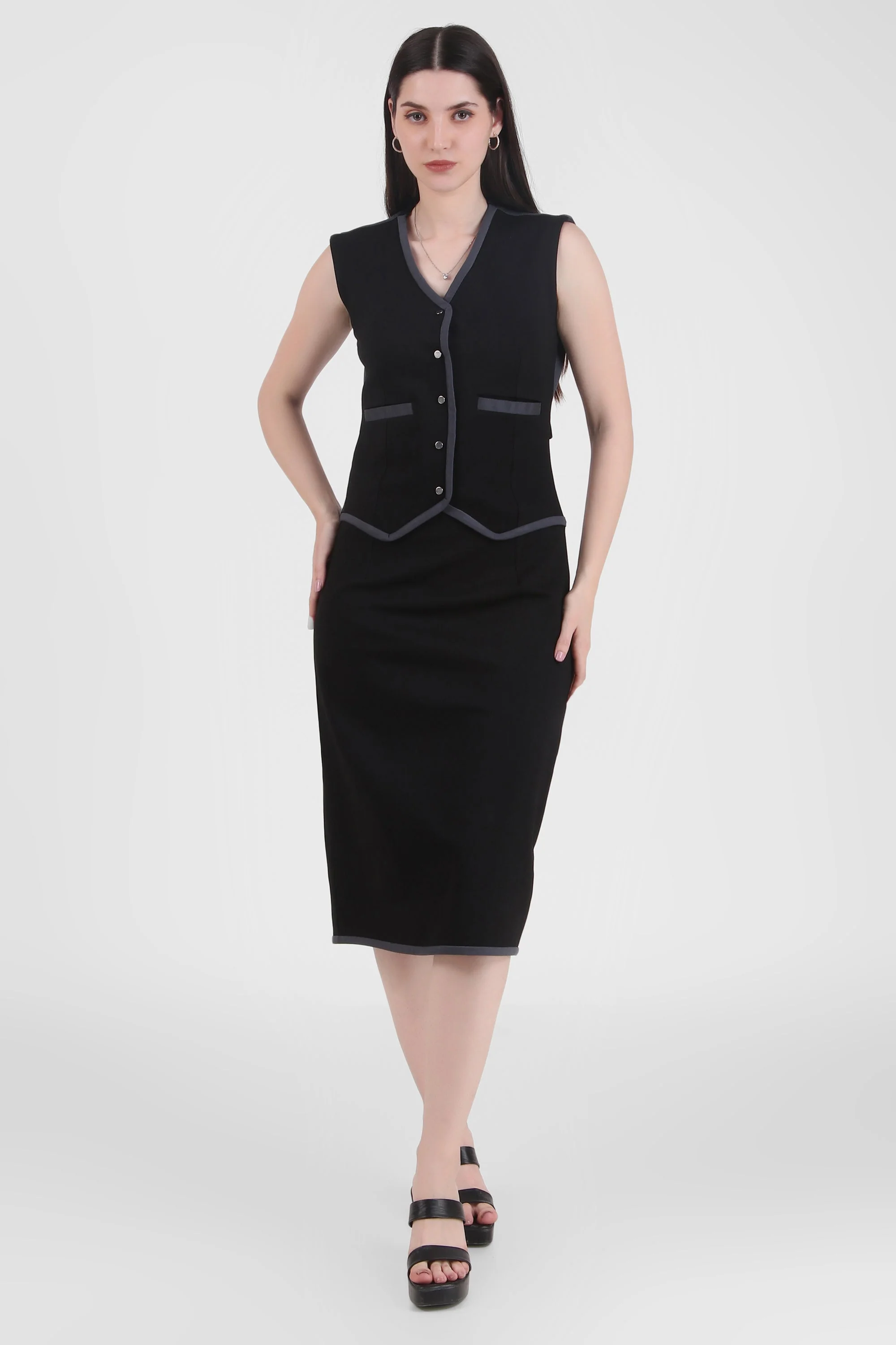 Tailored Vest Pencil Midi Dress - Image 3