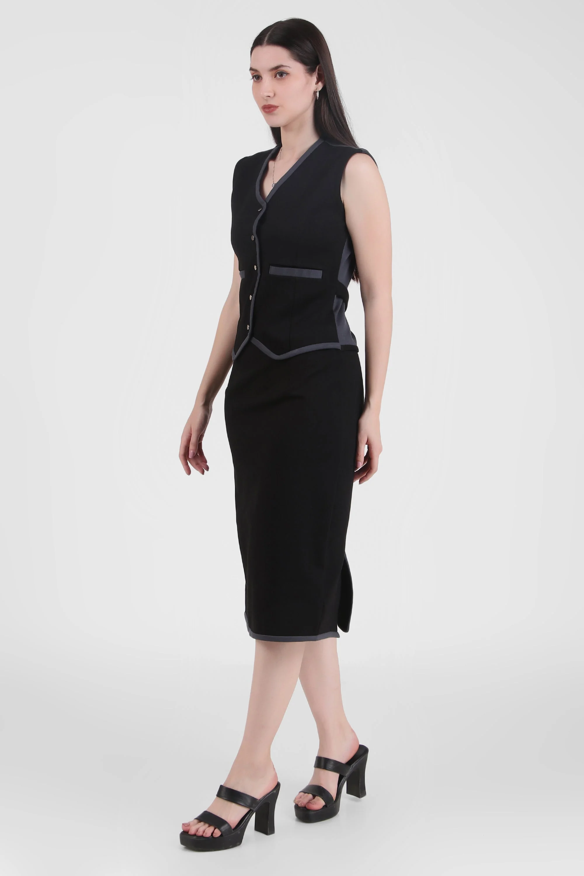 Tailored Vest Pencil Midi Dress - Image 4