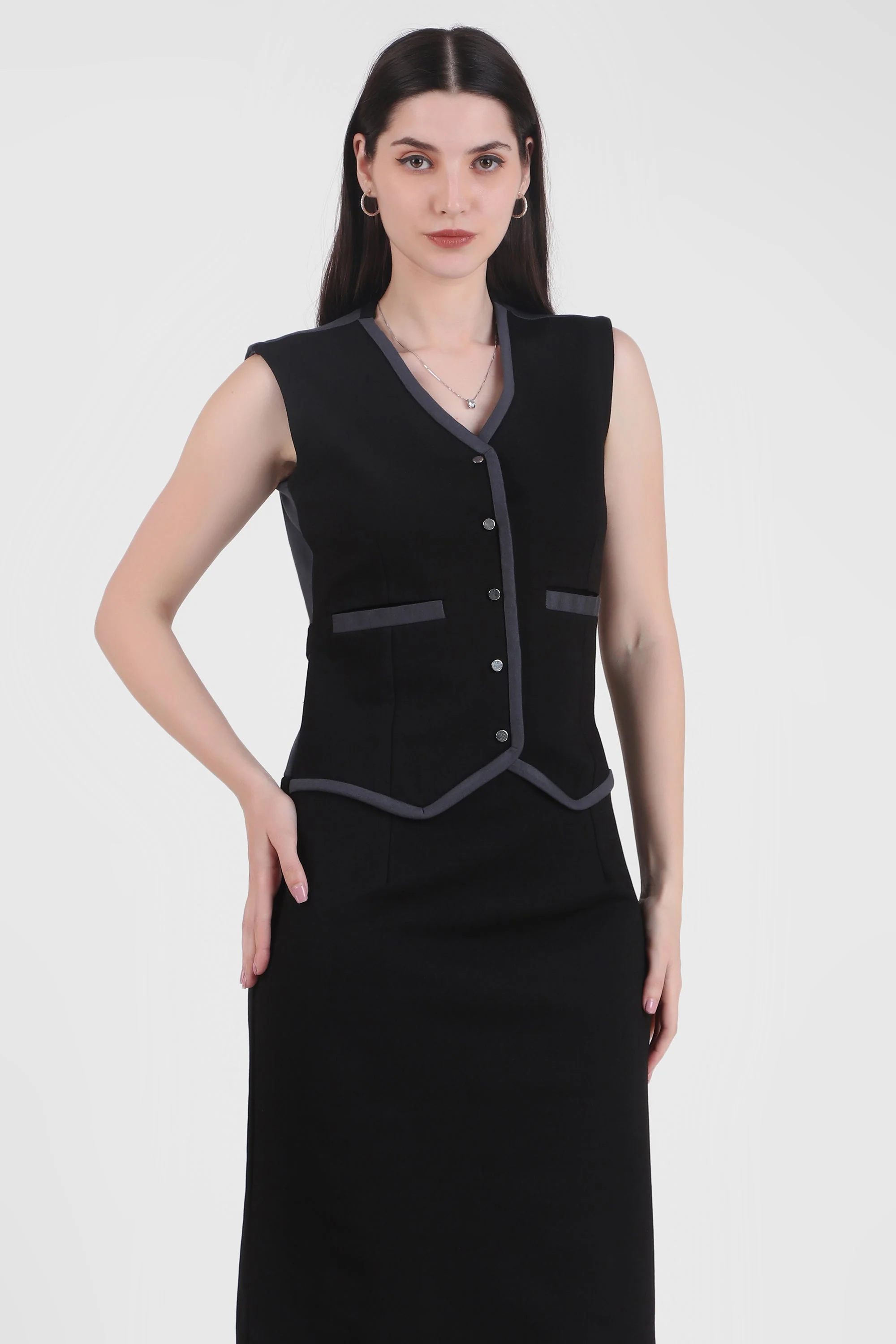Tailored Vest Pencil Midi Dress - Image 6