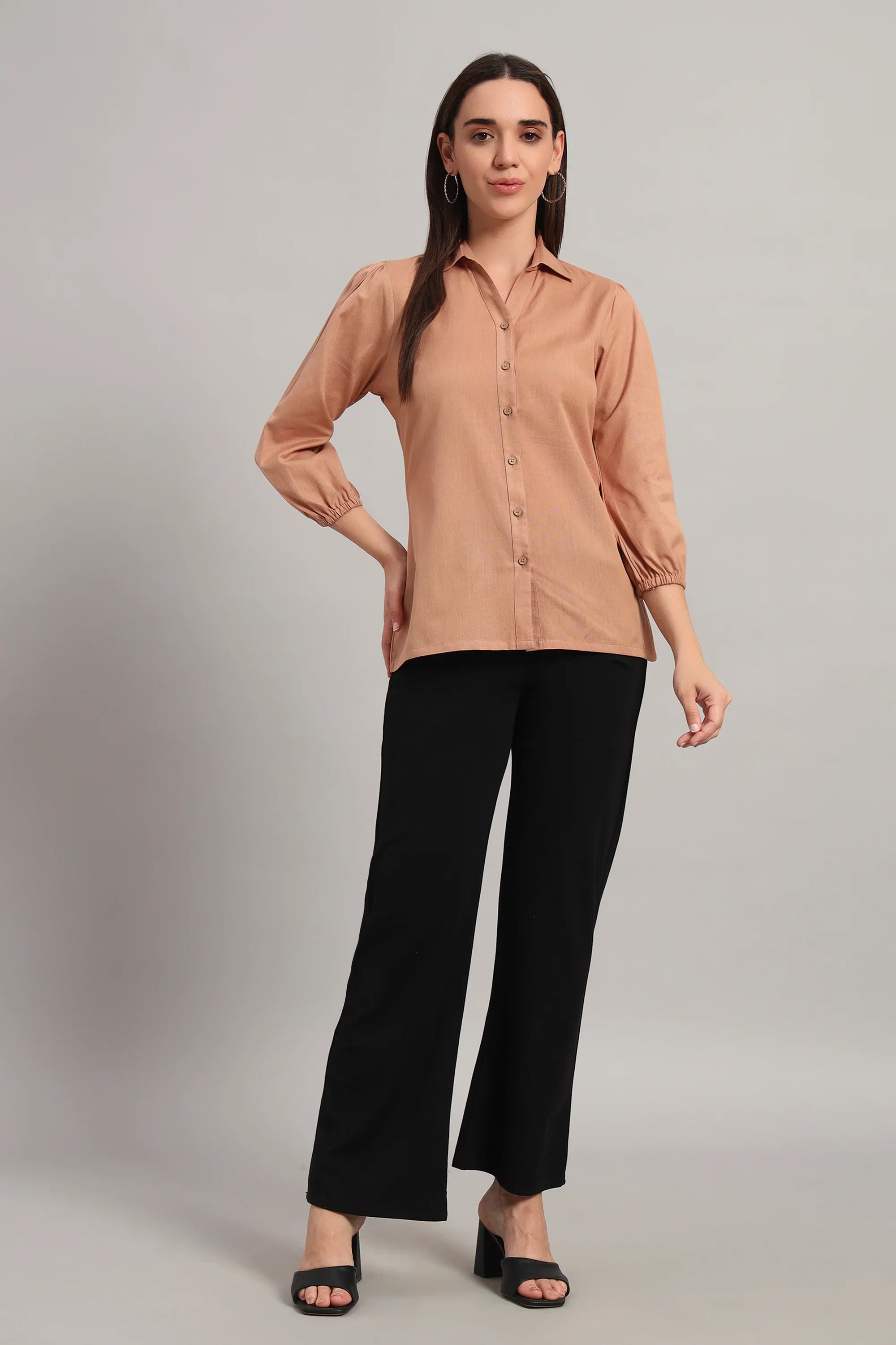 The All-Day Shirt Collar Top, Peach - Image 3