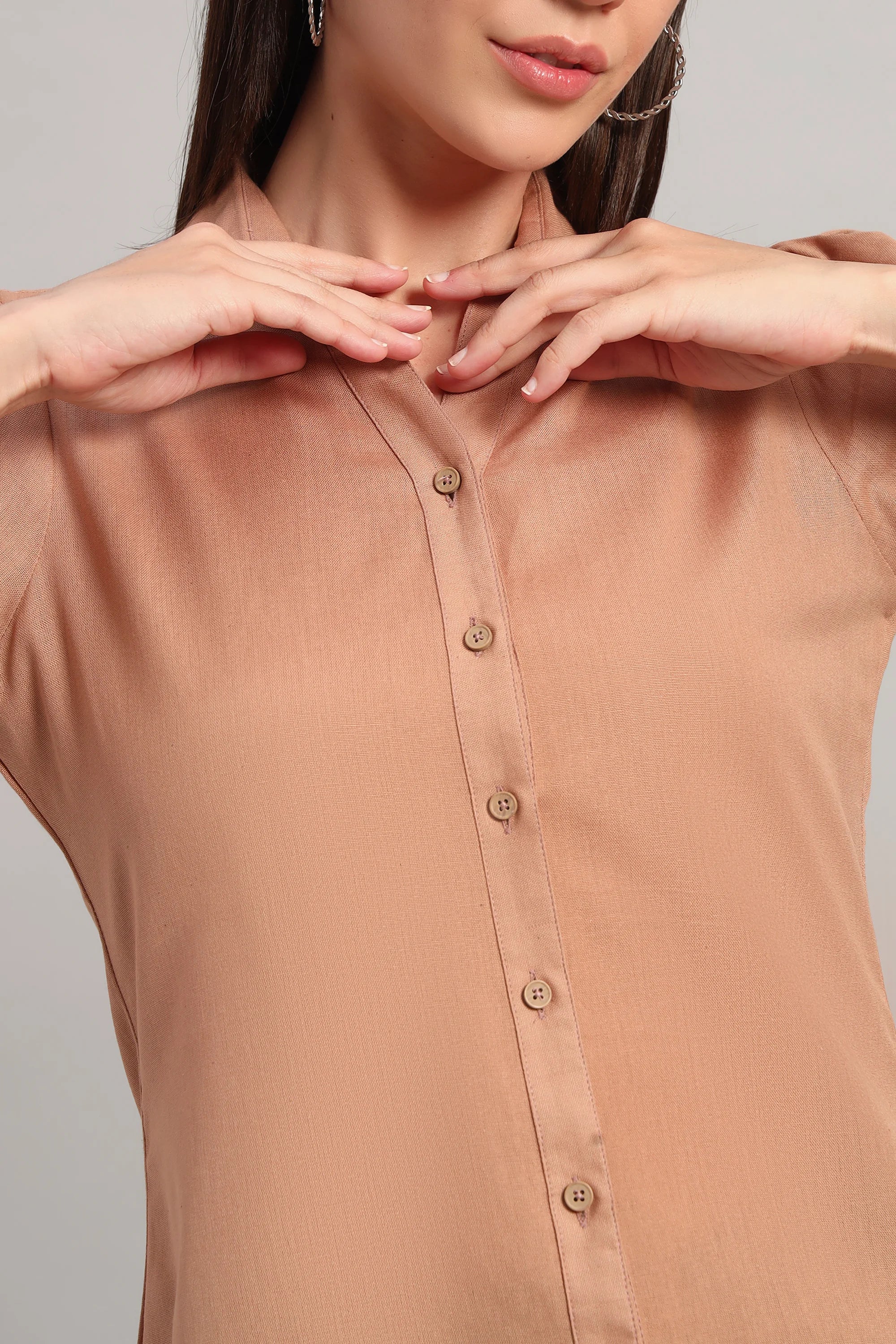 The All-Day Shirt Collar Top, Peach - Image 6