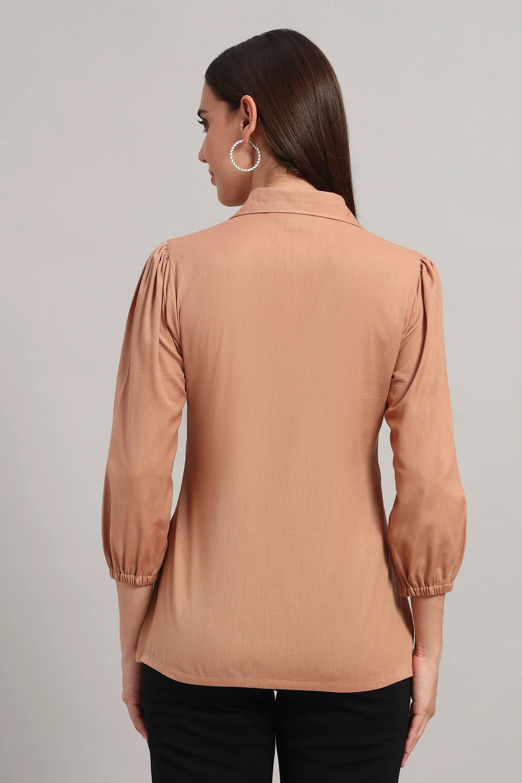 The All-Day Shirt Collar Top, Peach - Image 7