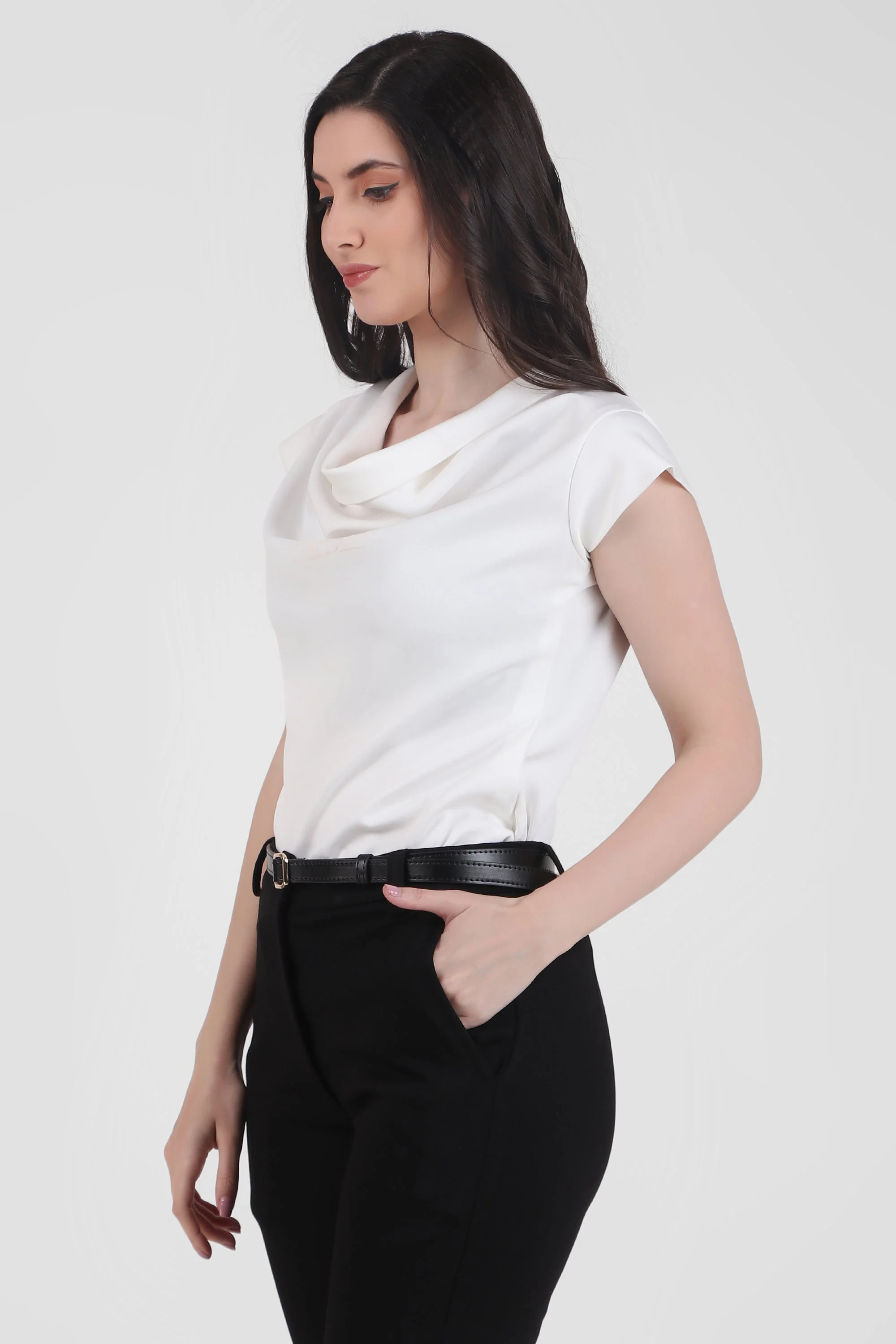 Timeless White Draped Neck Top - Image 5