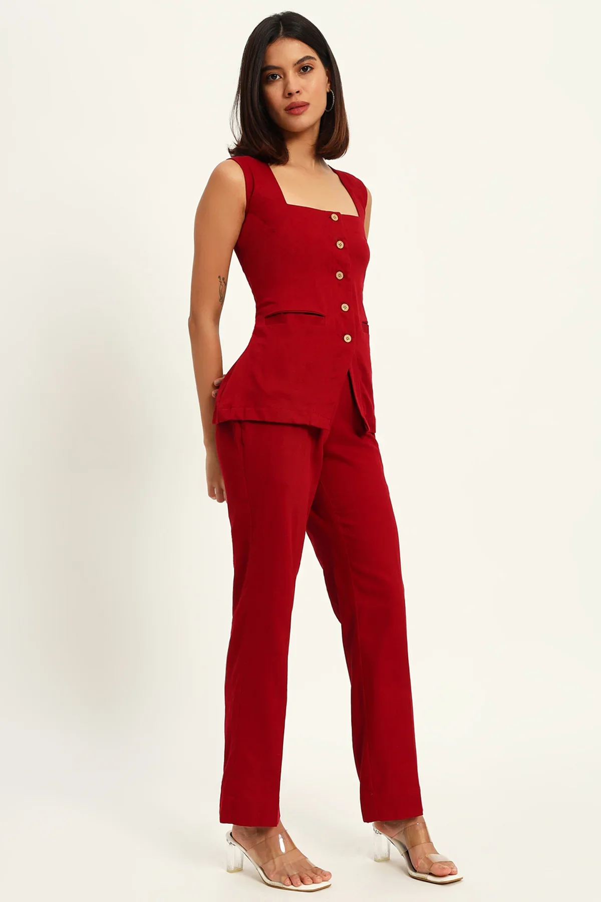 Urban Ease Co-ord Set, Maroon - Image 4