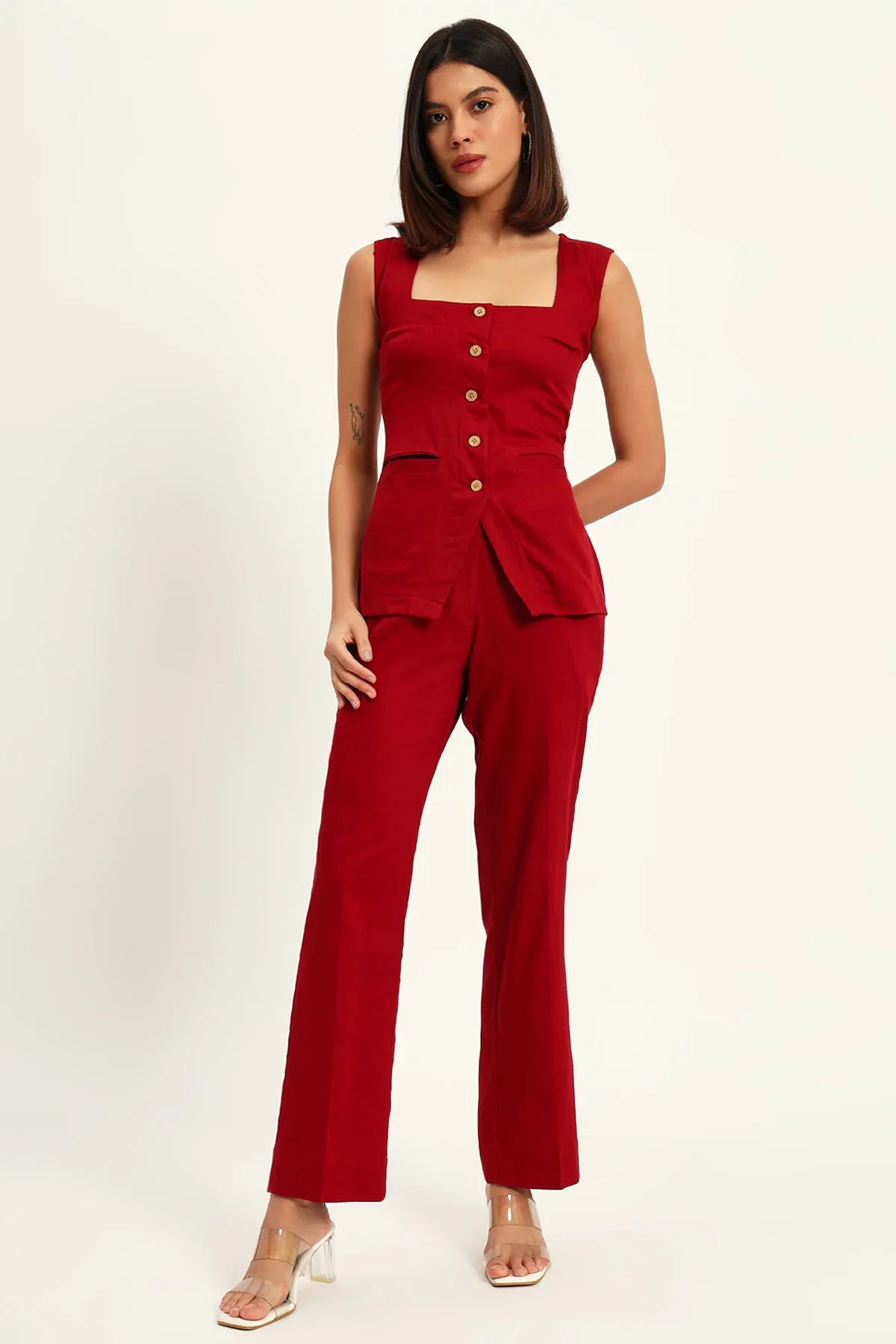 Urban Ease Co-ord Set, Maroon - Image 5