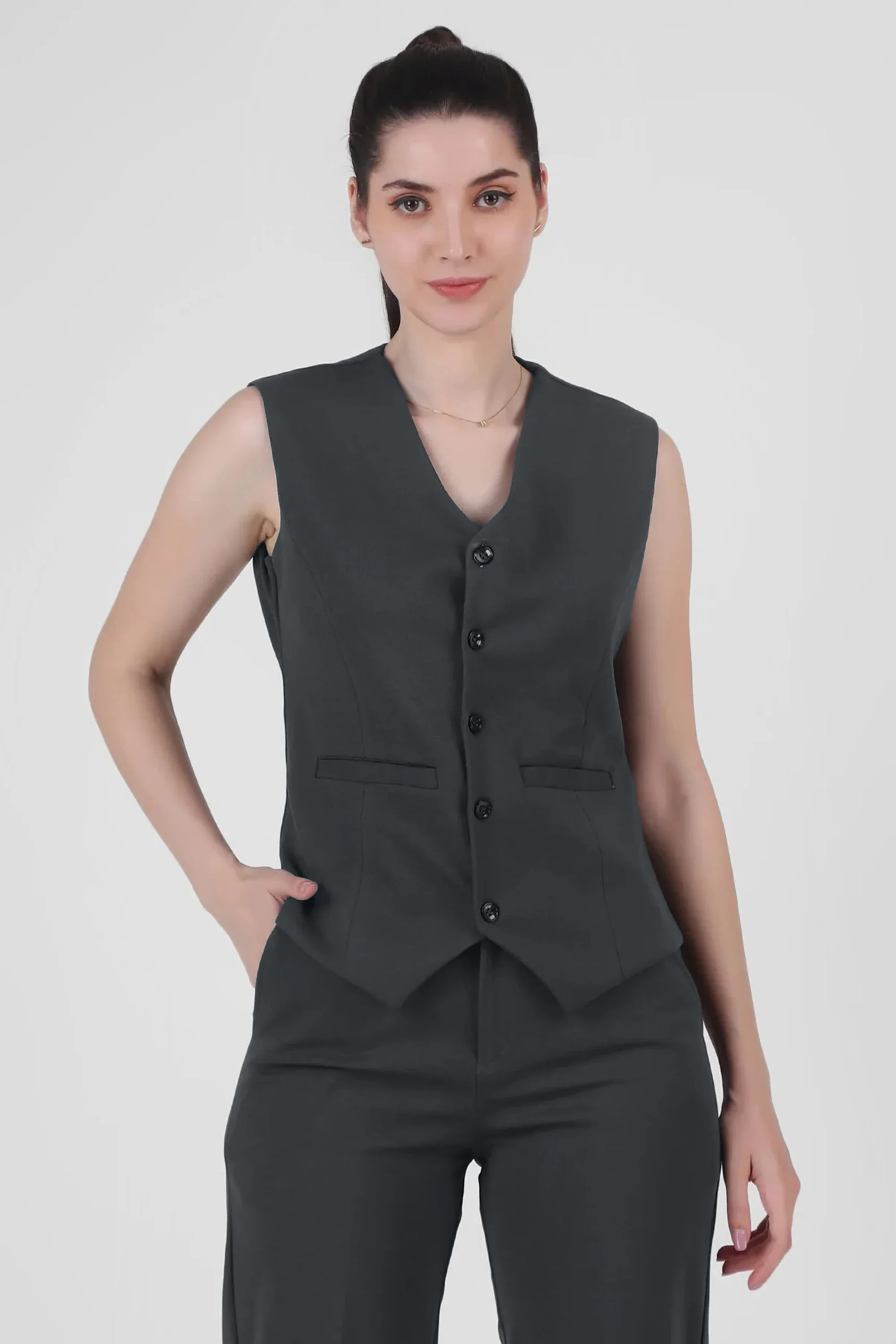V Neck Tailored Waistcoat, Blusish Gray - Image 4