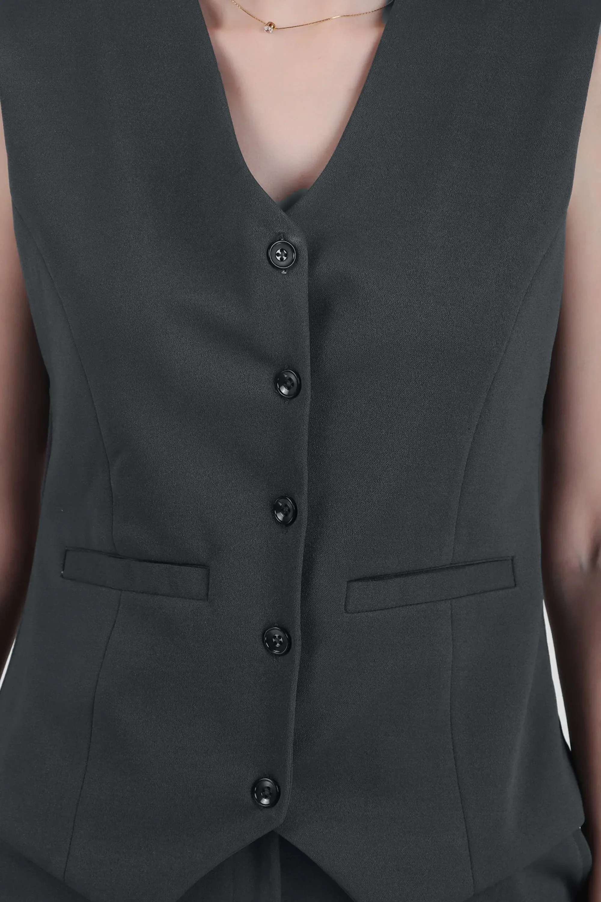 V Neck Tailored Waistcoat, Blusish Gray - Image 5