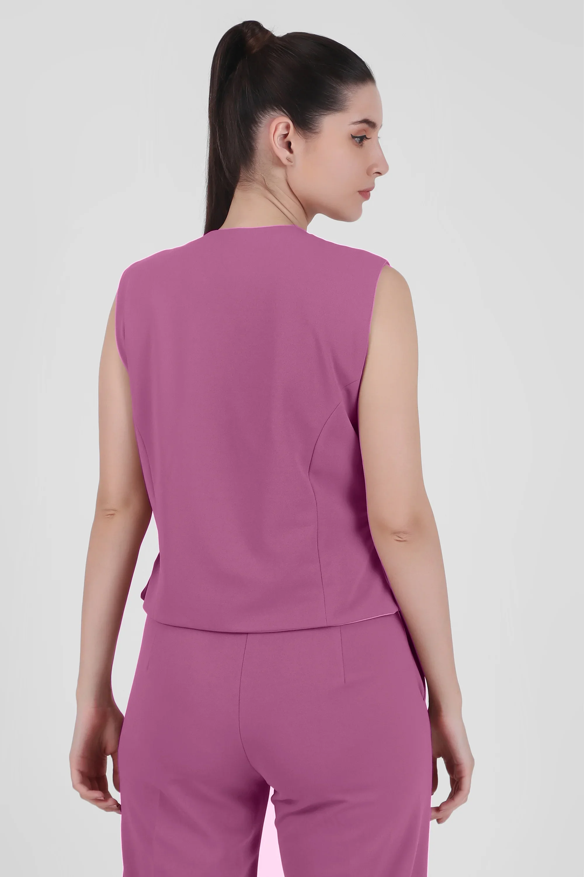 V Neck Tailored Waistcoat, Dusky Mauve - Image 3